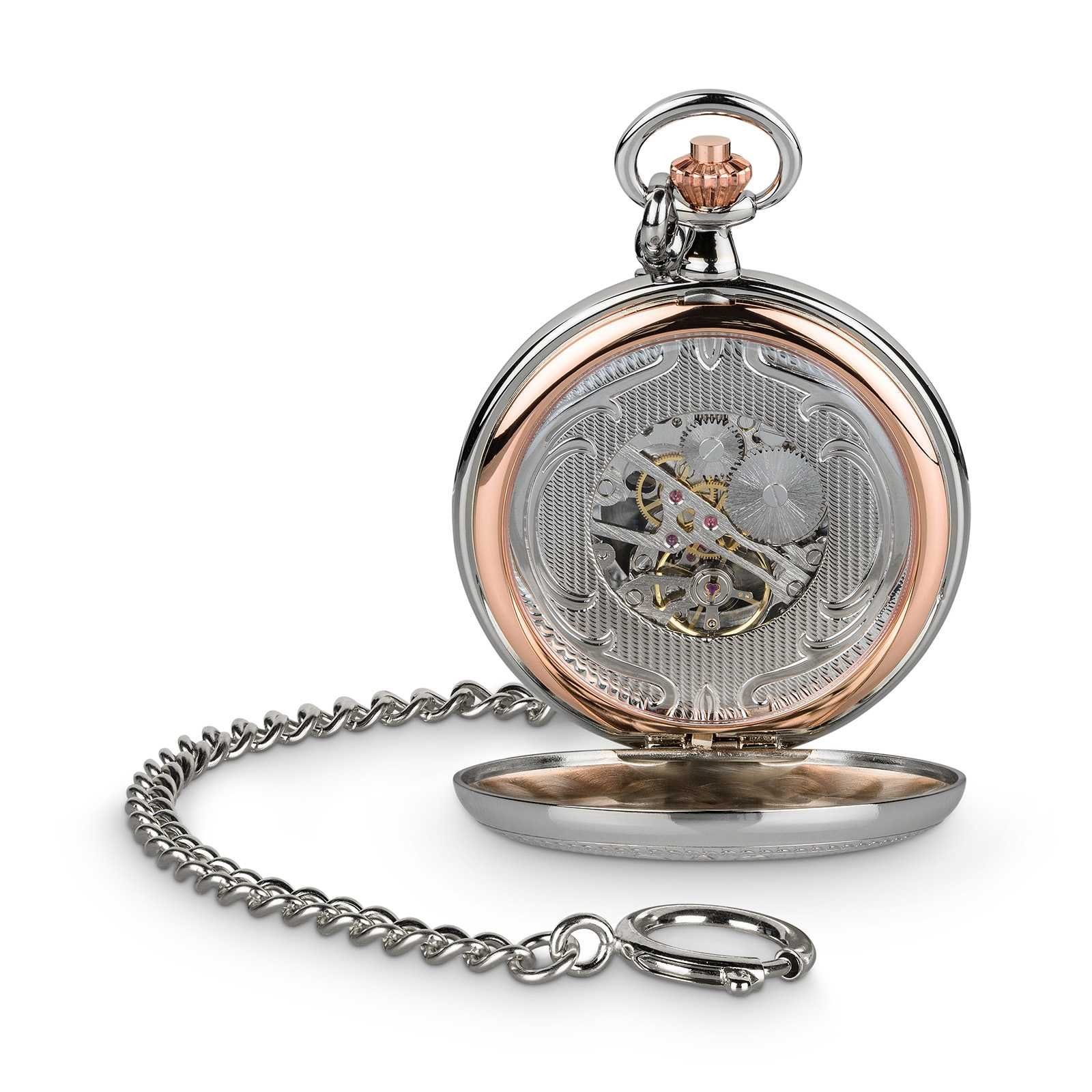 Hermann Jäckle Taschenuhr Lindau Skelett, Handaufzug, Mineralglas, mit Kette & Reiseetui