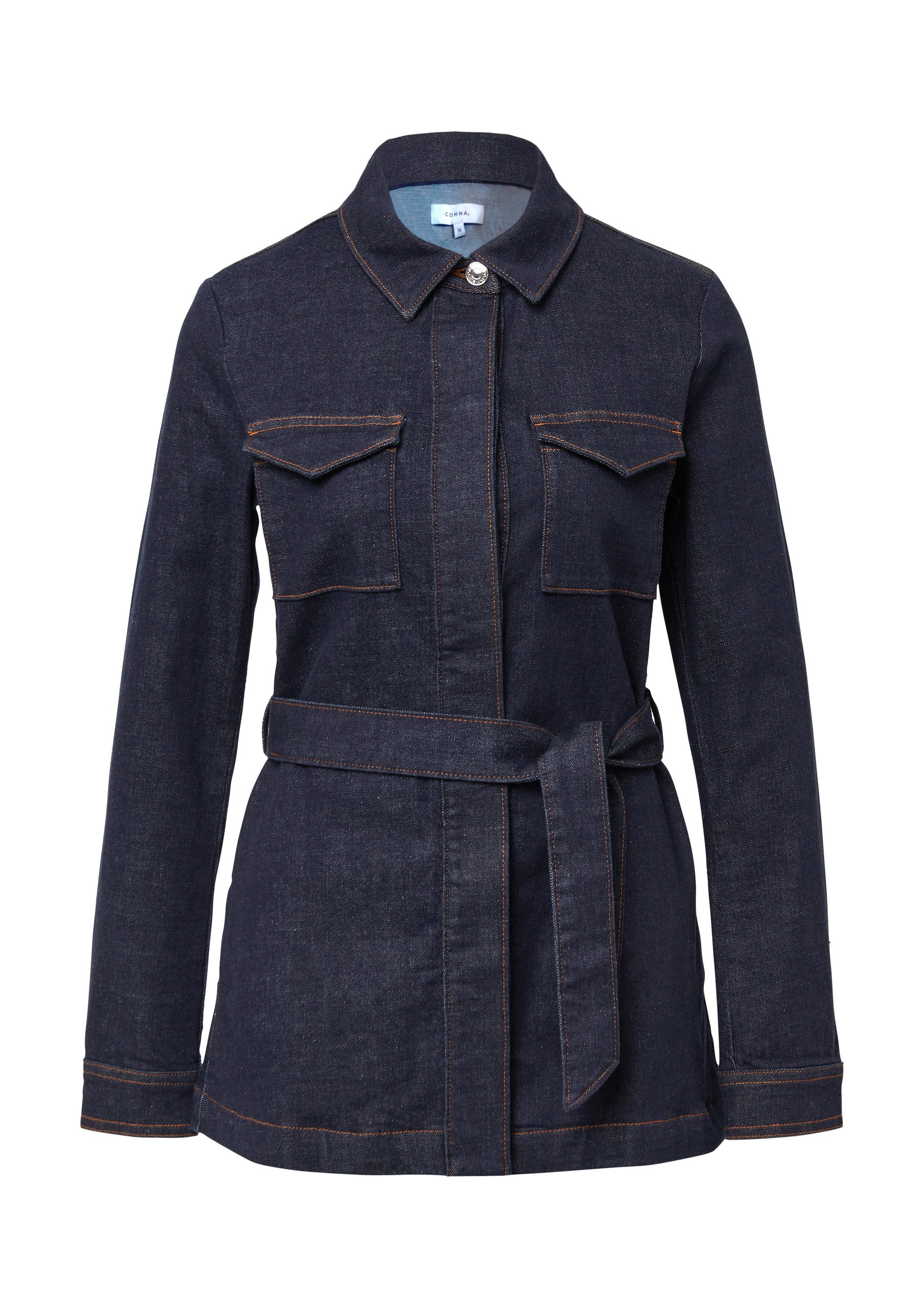 comma Funktionsjacke Indoor-Jacke Tailliertes Denim-Overshirt mit Gürtel