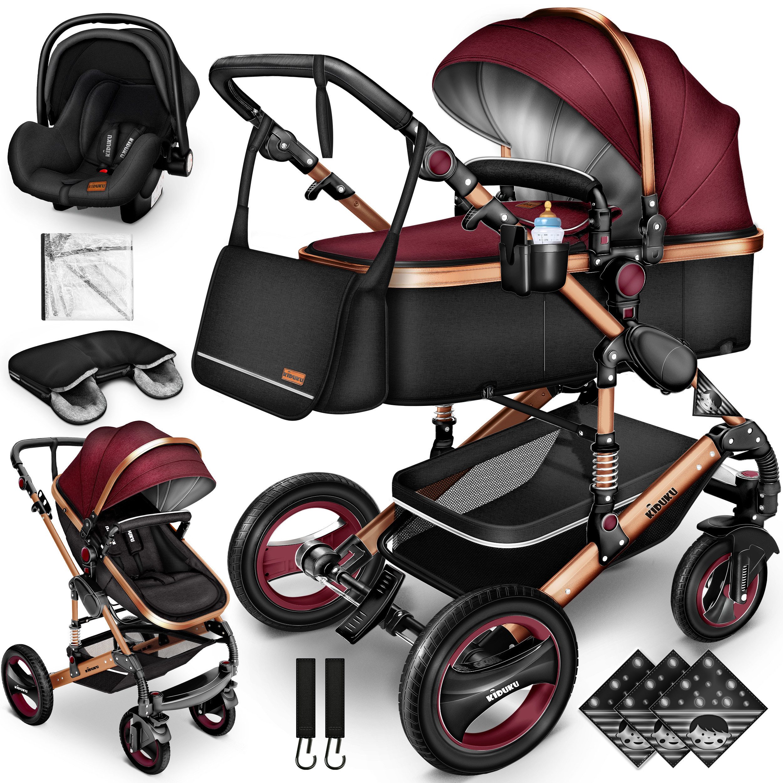 Kombi-Kinderwagen KIDUKU® 3 in 1 Kombi-Kinderwagen Buggy Reisebuggy inkl. Auto- Babyscha