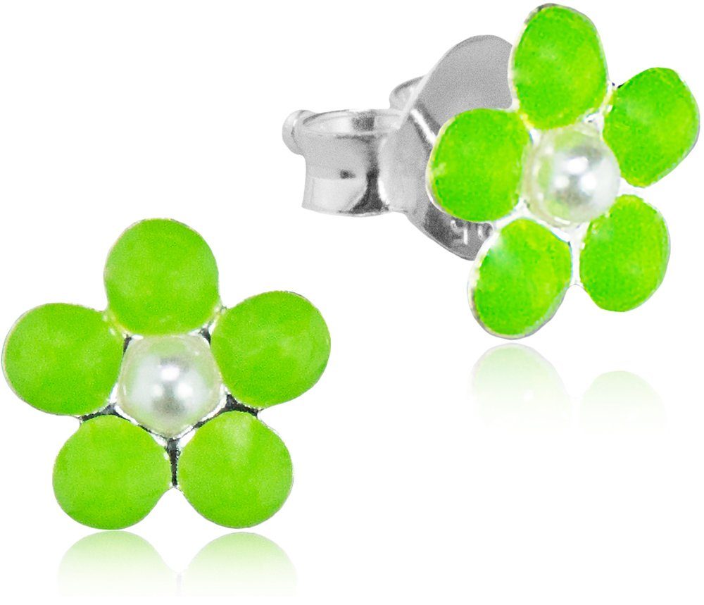 LUISIA® Paar Ohrstecker "Ohrringe Blume mit Perle" (2-tlg., inkl. Schmuckbox), 925 Silber, Perle Hellgrün