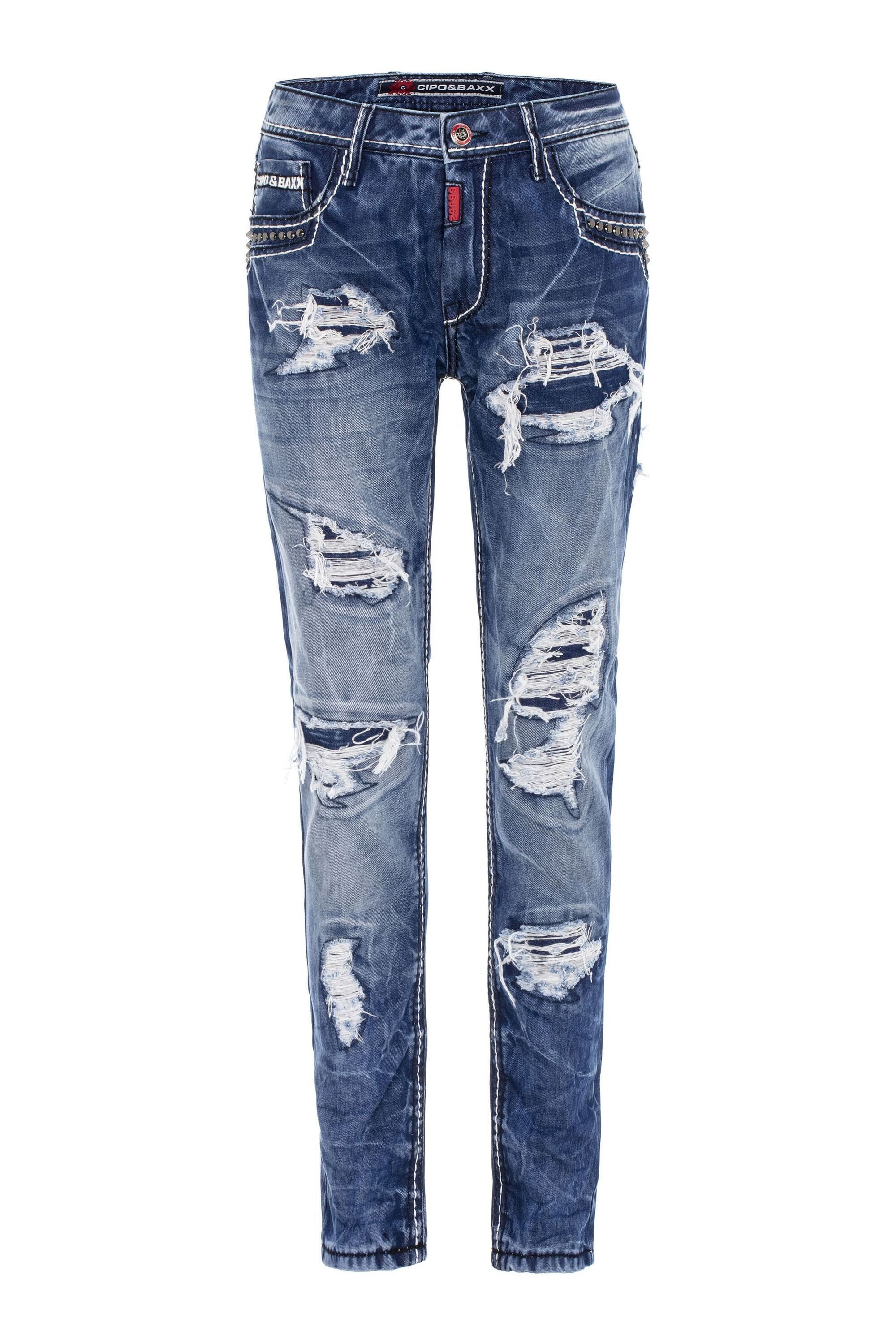 Cipo & Baxx Straight-Jeans DENIM bequeme Jeans im angesagten Destroyed-Look günstig online kaufen