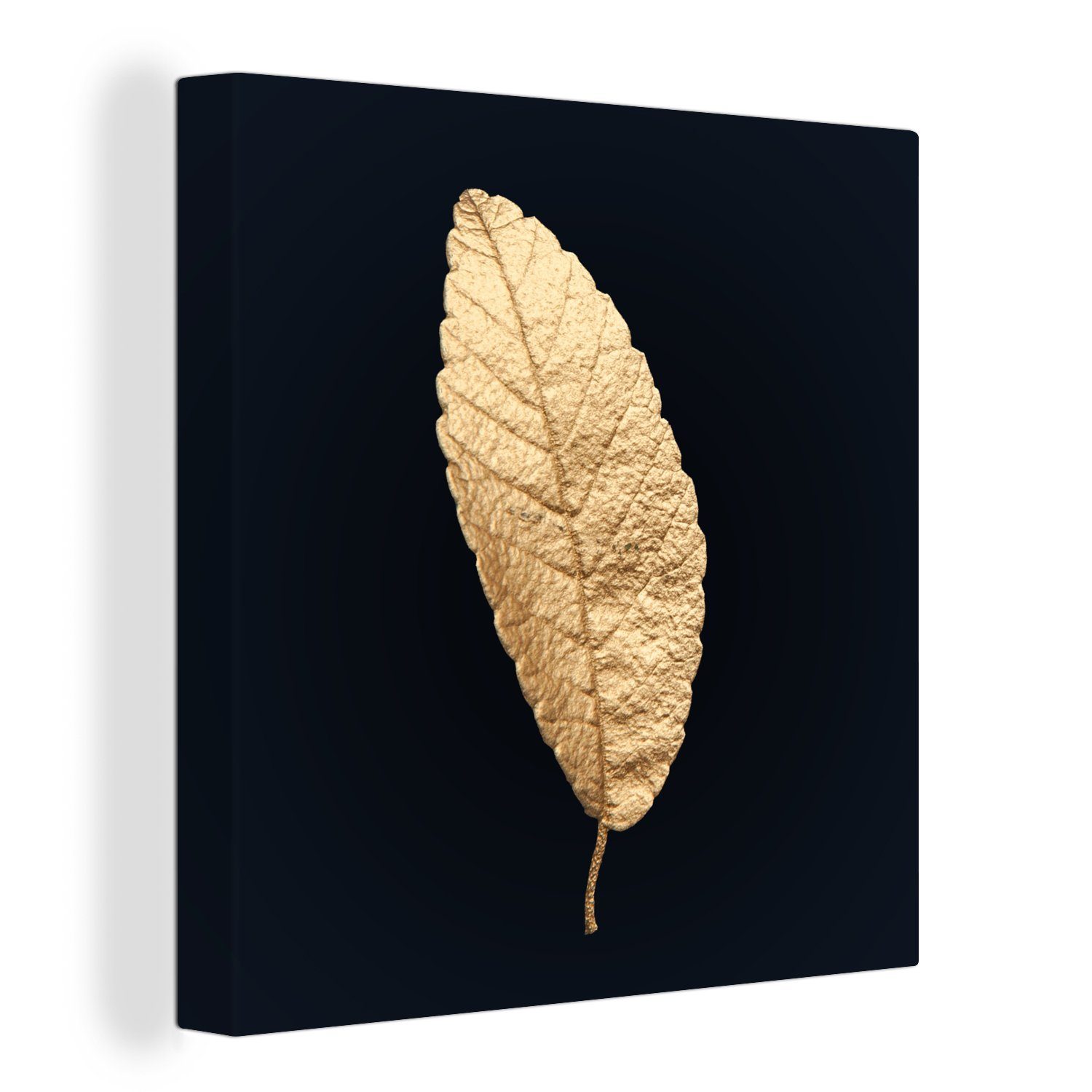 OneMillionCanvasses® Leinwandbild Schwarz und Gold - Blätter - Schwarz - Pflanzen - Luxus, (1 St), Leinwand Bilder für Wohnzimmer Schlafzimmer