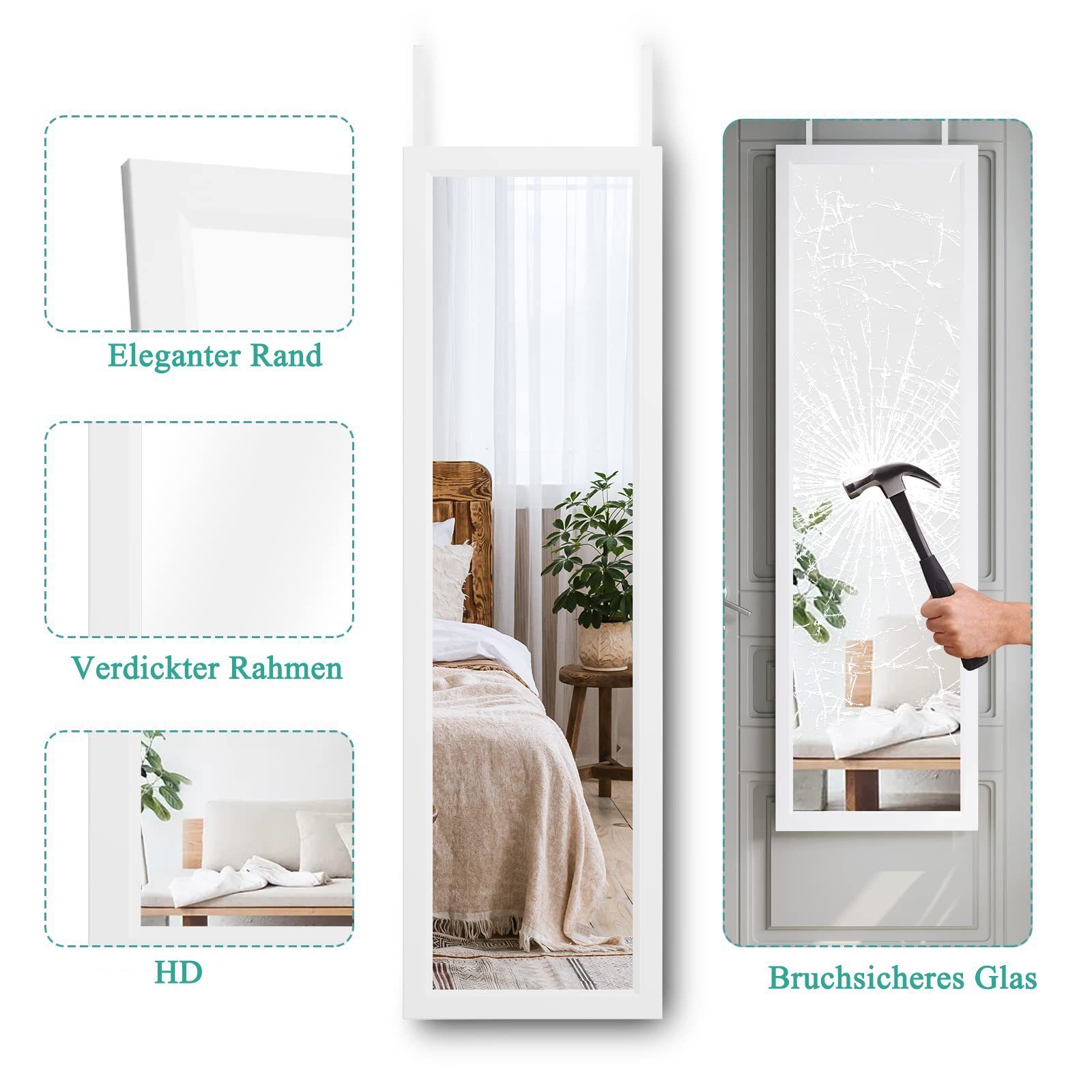 Dripex Wandspiegel Flurspiegel höhenverstellbarer Hängespiegel mit Haken