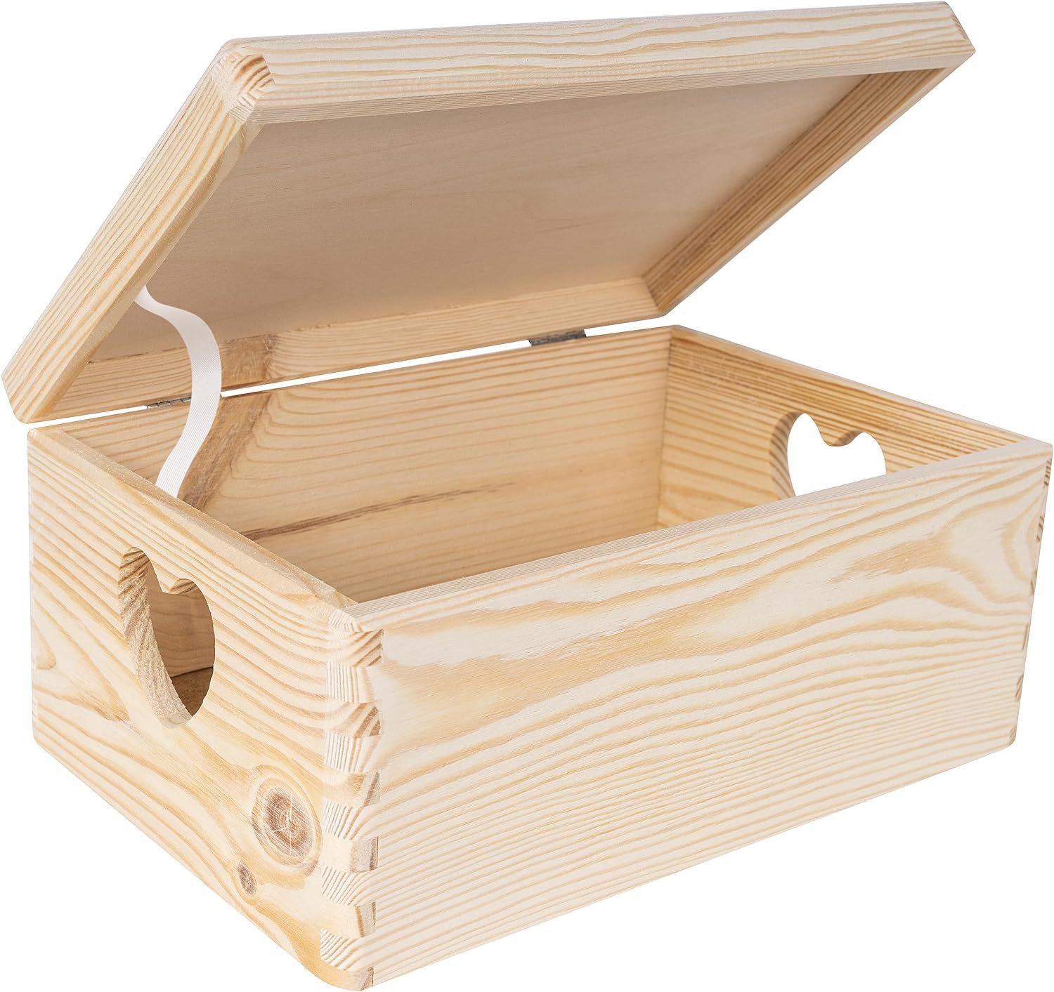 Creative Deco Aufbewahrungsbox Holzkiste mit Deckel Erinnerungsbox Holzbox, herzförmige Griffe