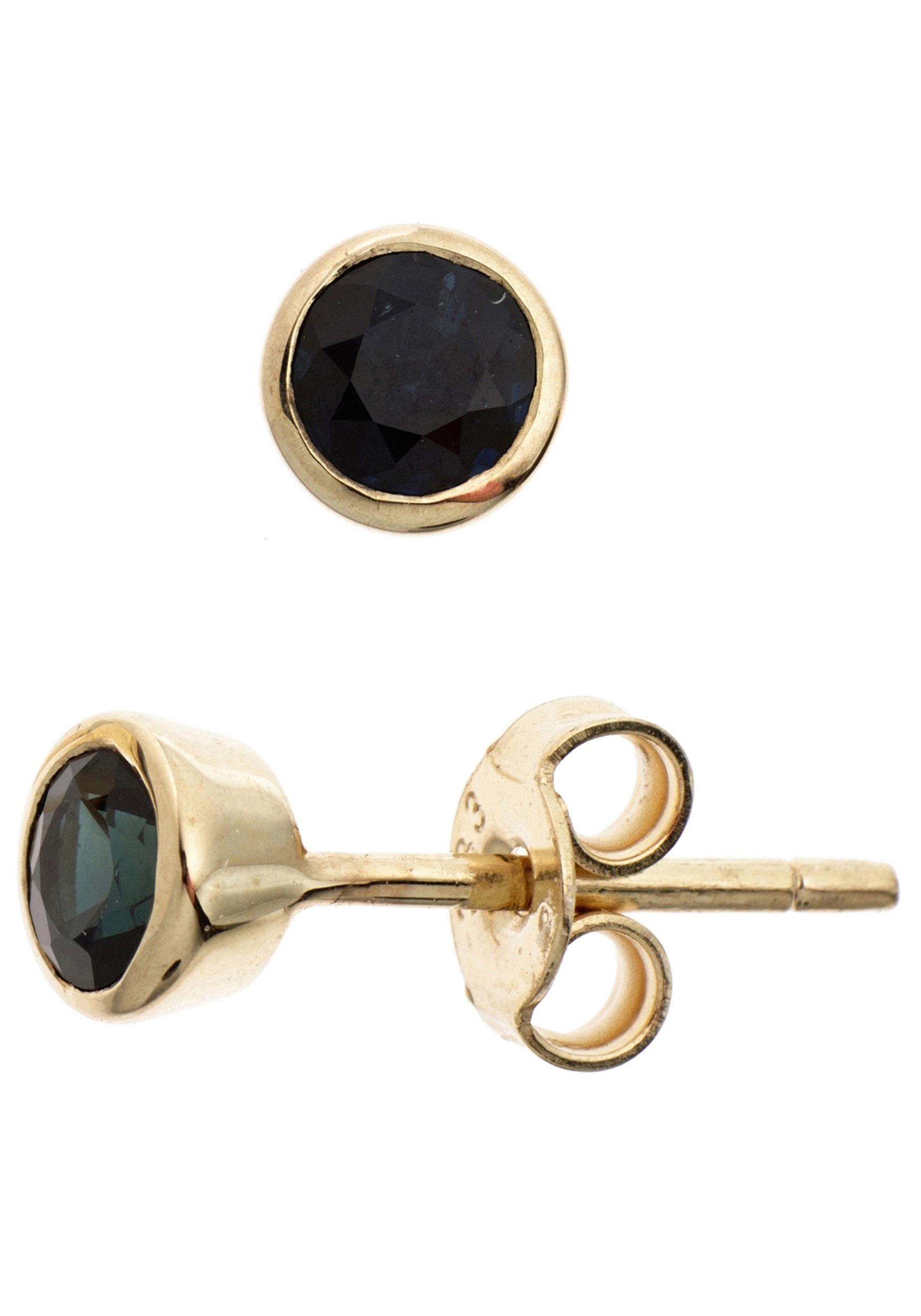 JOBO Paar Ohrstecker, rund 333 Gold mit Safir