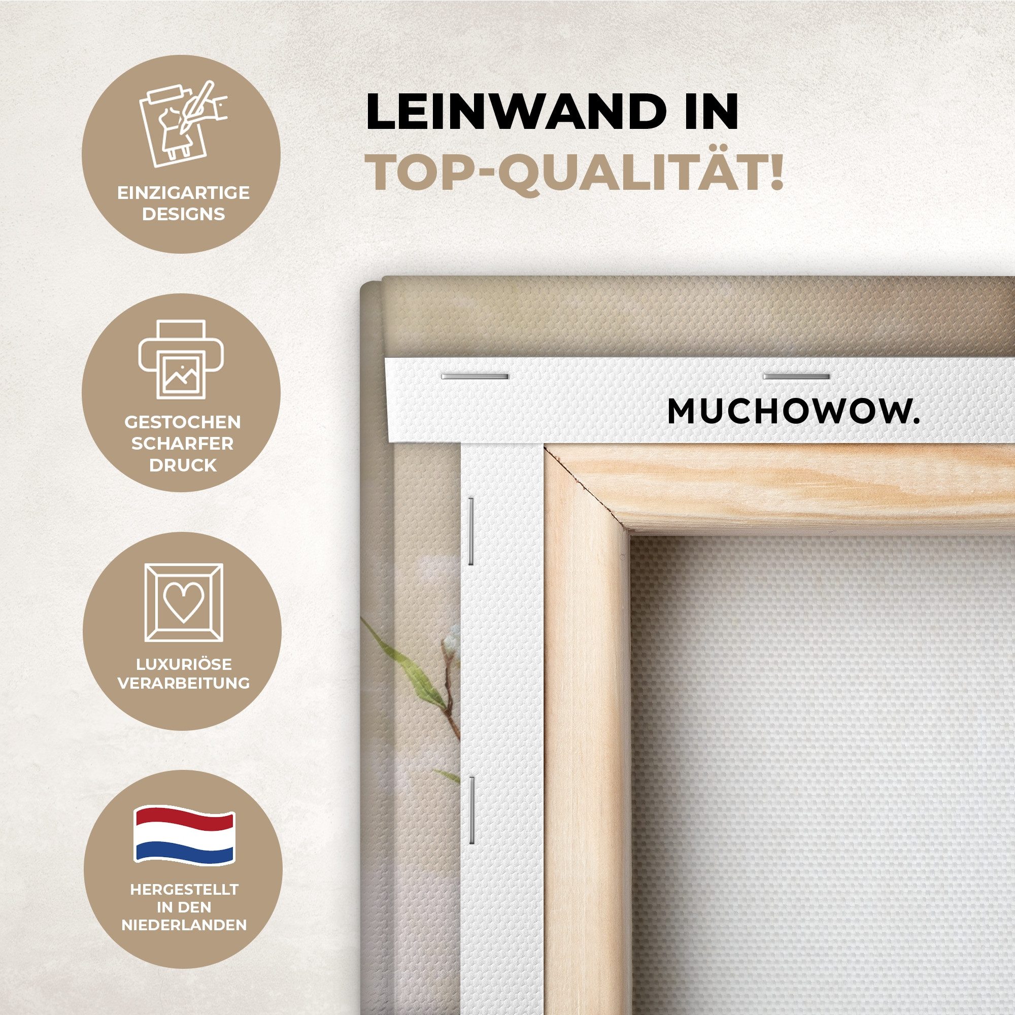 OneMillionCanvasses® Leinwandbild Blumen - Vase - Weiß - Botanisch - Beige, günstig online kaufen
