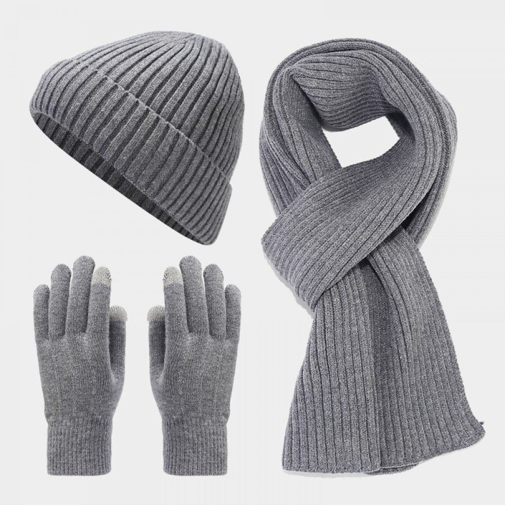 Invanter Schal Herbst und Winter Plüsch Hüte, Schals, Handschuhe, dreiteiliges Set Dunkelgrau