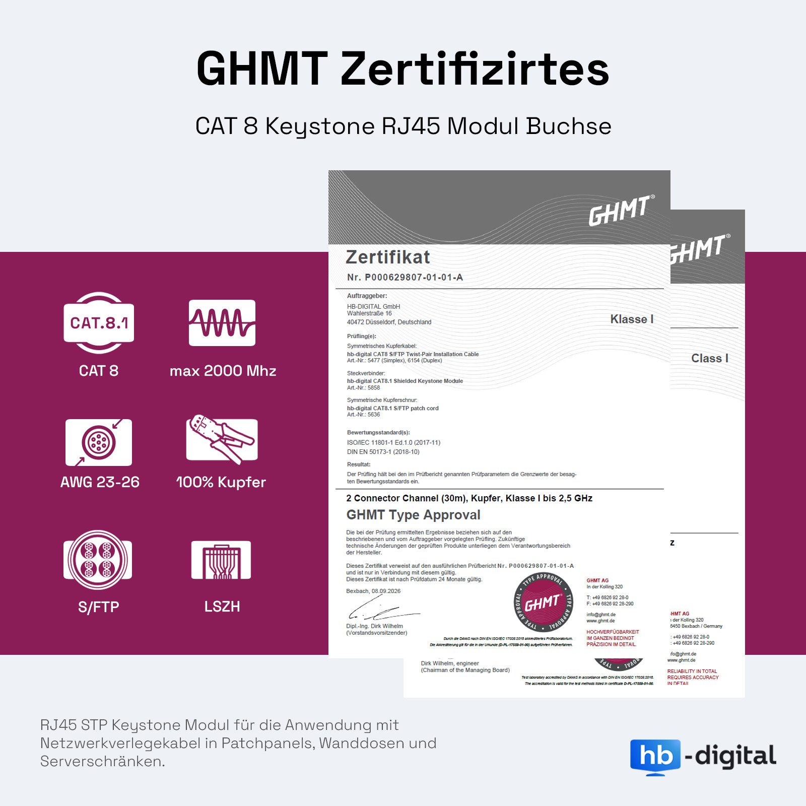 HB-DIGITAL Patchkabel CAT 8 LAN Kabel Netzwerkkabel CAT 8.1 RJ45 S/FTP LSZH Netzwerkkabel, (150 cm), Doppelte Abschirmung – Bild 2 von 5
