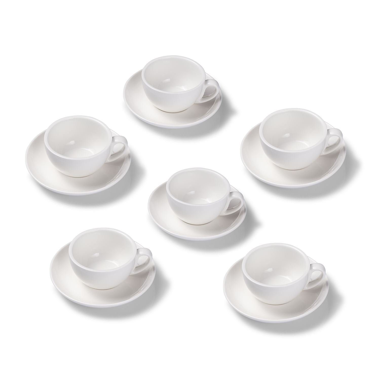 Terra Home Cappuccinotasse 6er Чашки для капучино-Set, Weiß glossy 200 ml mit Untertasse, Porzellan, spülmaschinenfest,extra dickwandig