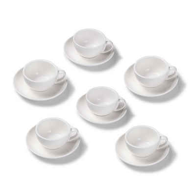 Terra Home Cappuccinotasse 6er Cappuccinotassen-Set, Weiß glossy 200 ml mit Untertasse, Porzellan, spülmaschinenfest,extra dickwandig