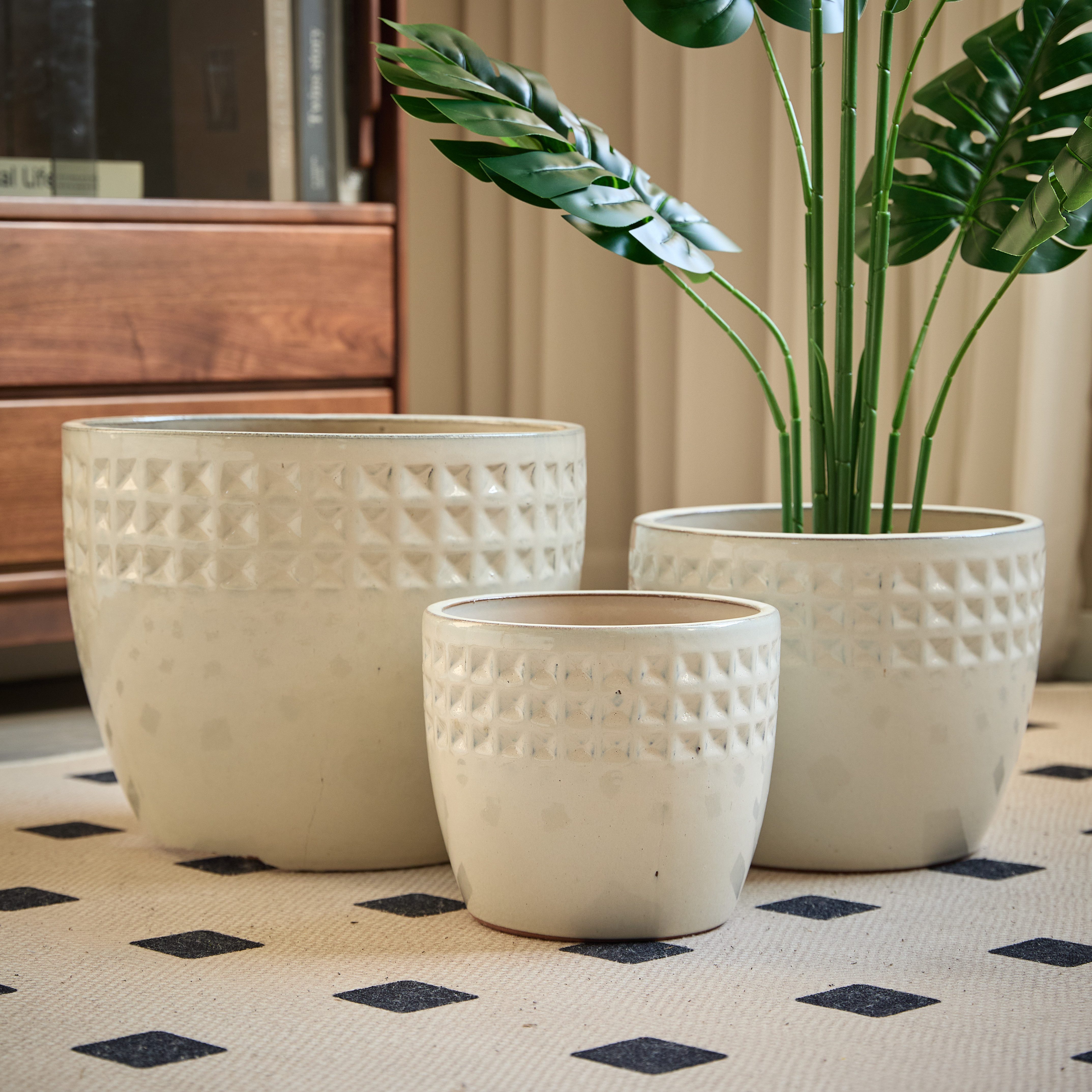 FANNOU Pflanzkübel 3er Set Blumentopf Keramik, 38+30,5+22,9 cm Durchmesser Übertopf, Blumentöpfe mit Drainageloch-Untersetzern für Zimmerpflanzen