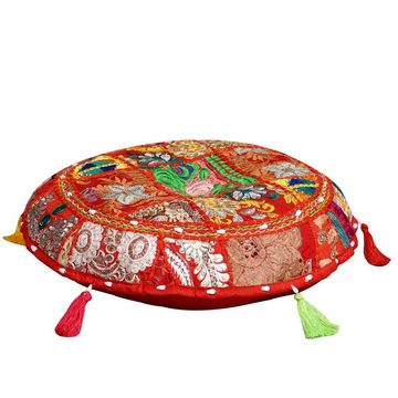 Casa Moro Bodenkissen Patchwork Yogakissen Lali Ø 40cm x Höhe 10cm rund mit Füllung, Wunderschönes rundes Sitzkissen im orientalischen Stil., Indisches Sitzkissen Boho Style Bodenkissen orientalisches Chillkissen