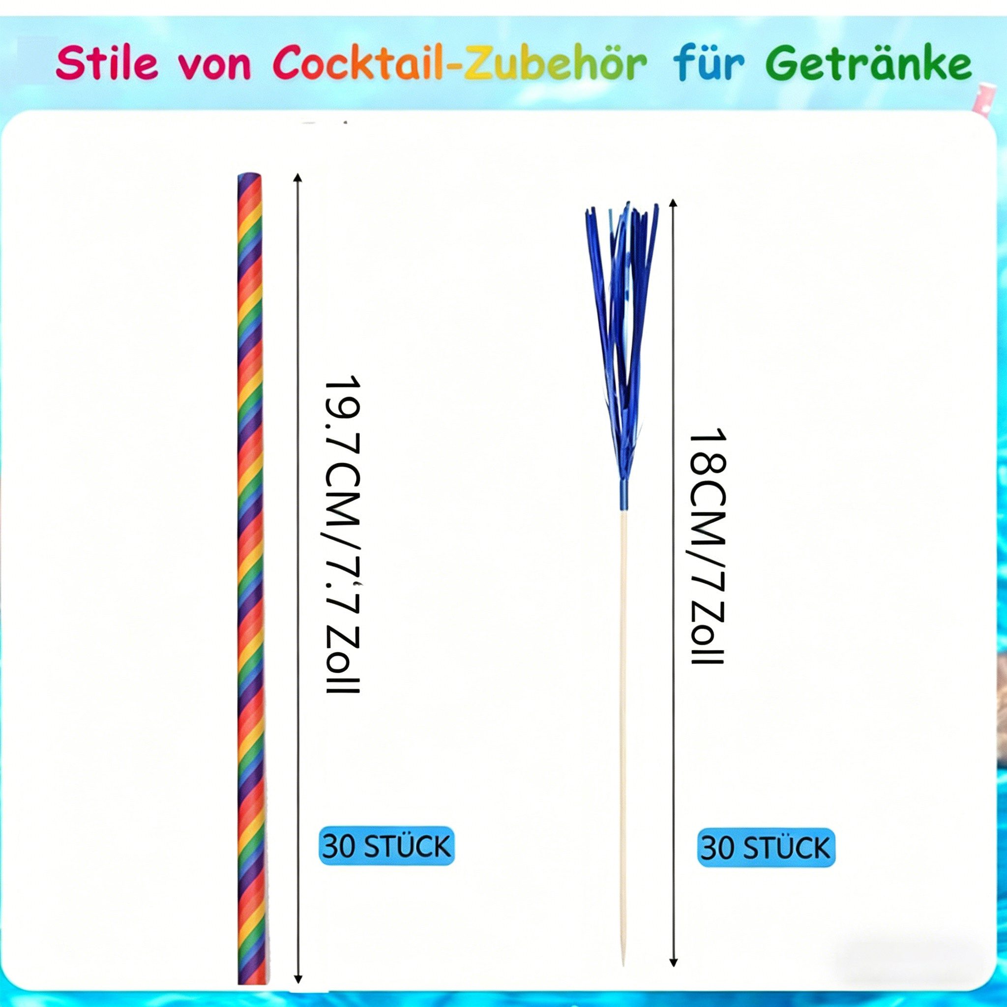 MOPUEA Cocktail-Set Cocktail Deko Schirmchen Strohhalme Party Zubehör, (Bunte Cocktail Dekoration aus Holz und Papier, 150-tlg., Praktisches Party-Accessoire für Getränke, Desserts und Snacks), Nachhaltig, wiederverwendbar, ideal für Bar, Café oder private Feier