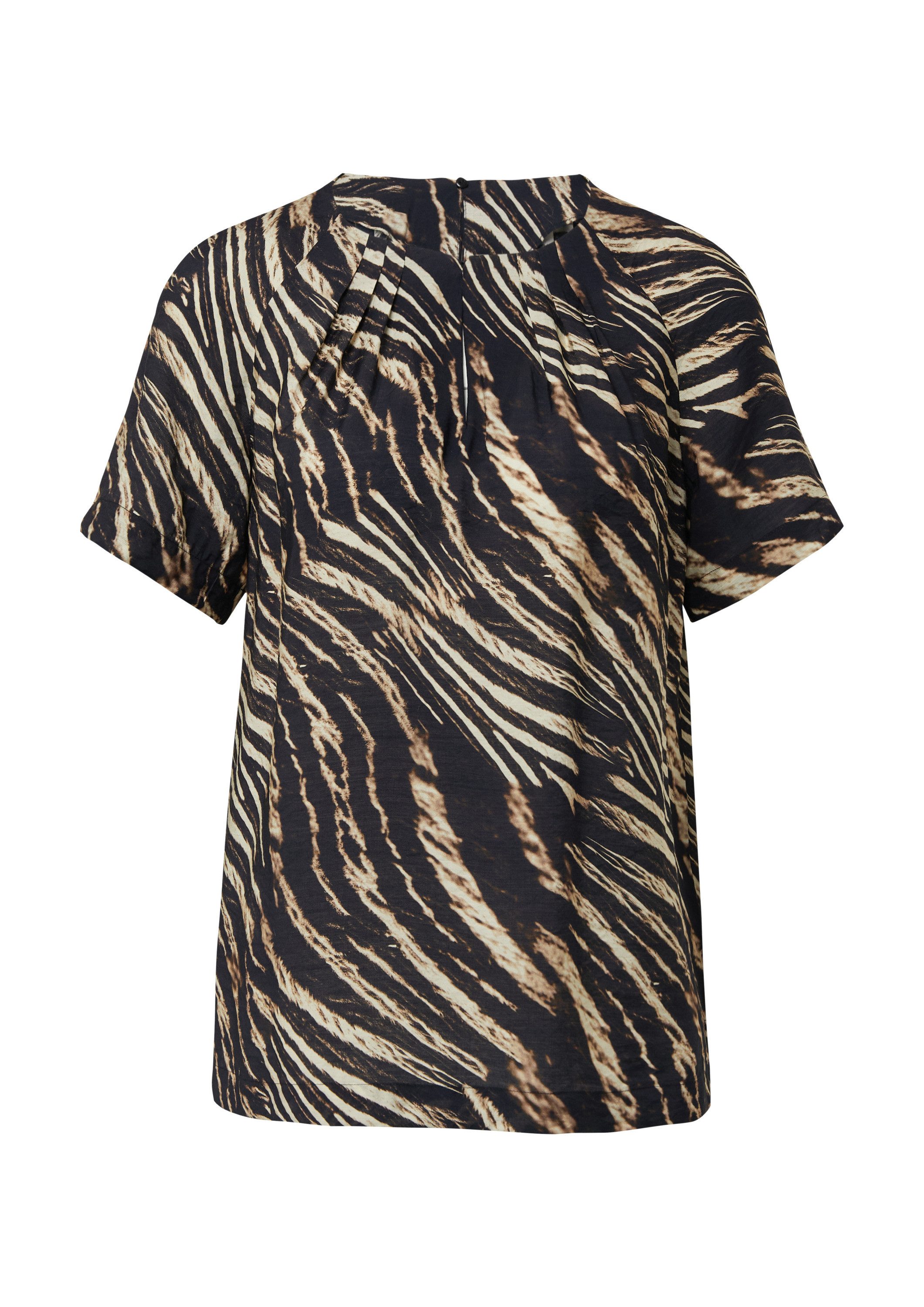 comma Kurzarmbluse Bluse Abstrakt gemusterte Bluse mit Faltendetails