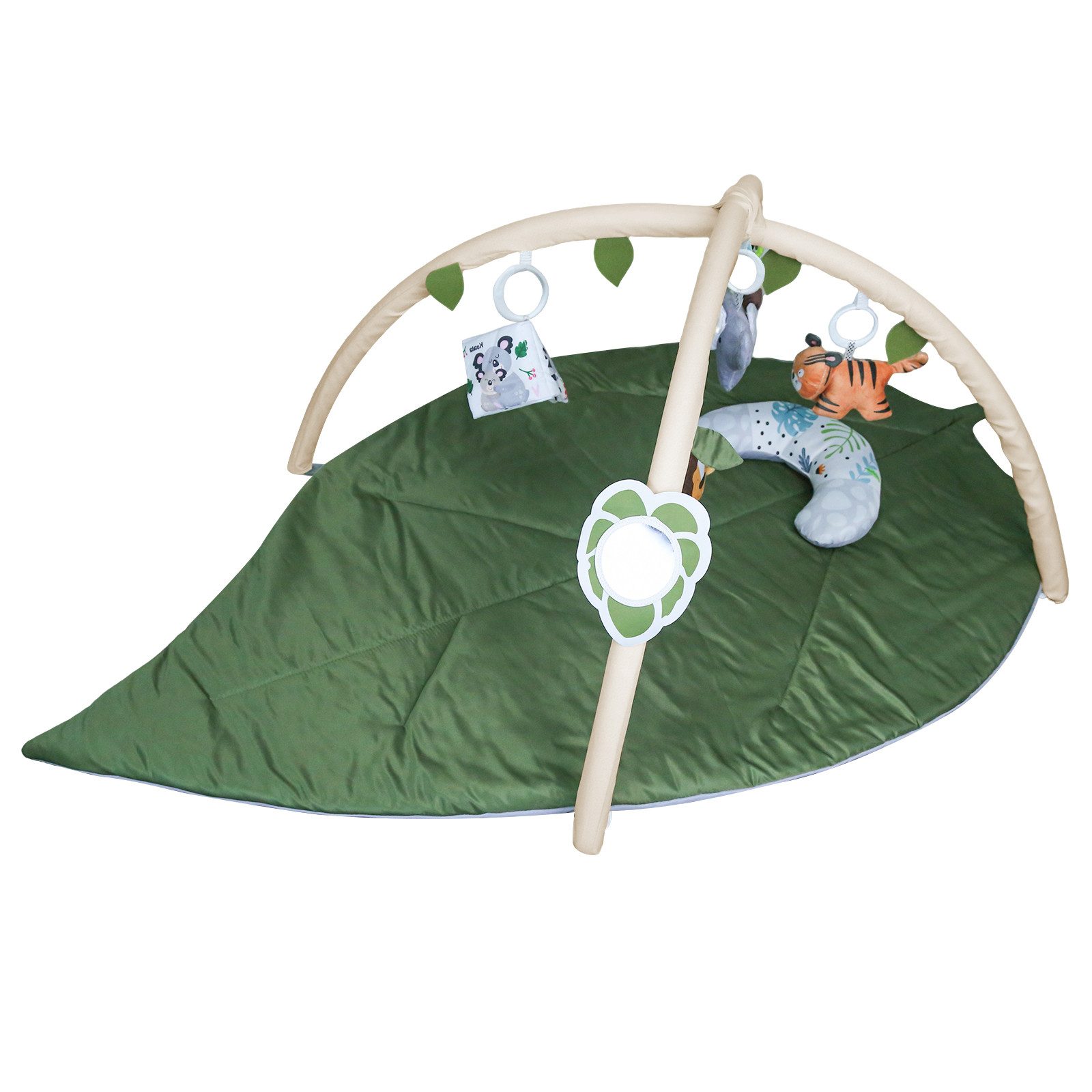 JEOBEST Spielbogen Kriechende Decke für Kinderzimmer, Rutschfeste Bodendecke, Blattform, Spieldecke Baby Gym Activity Decke mit 6 Abnehmbare Spielzeuge