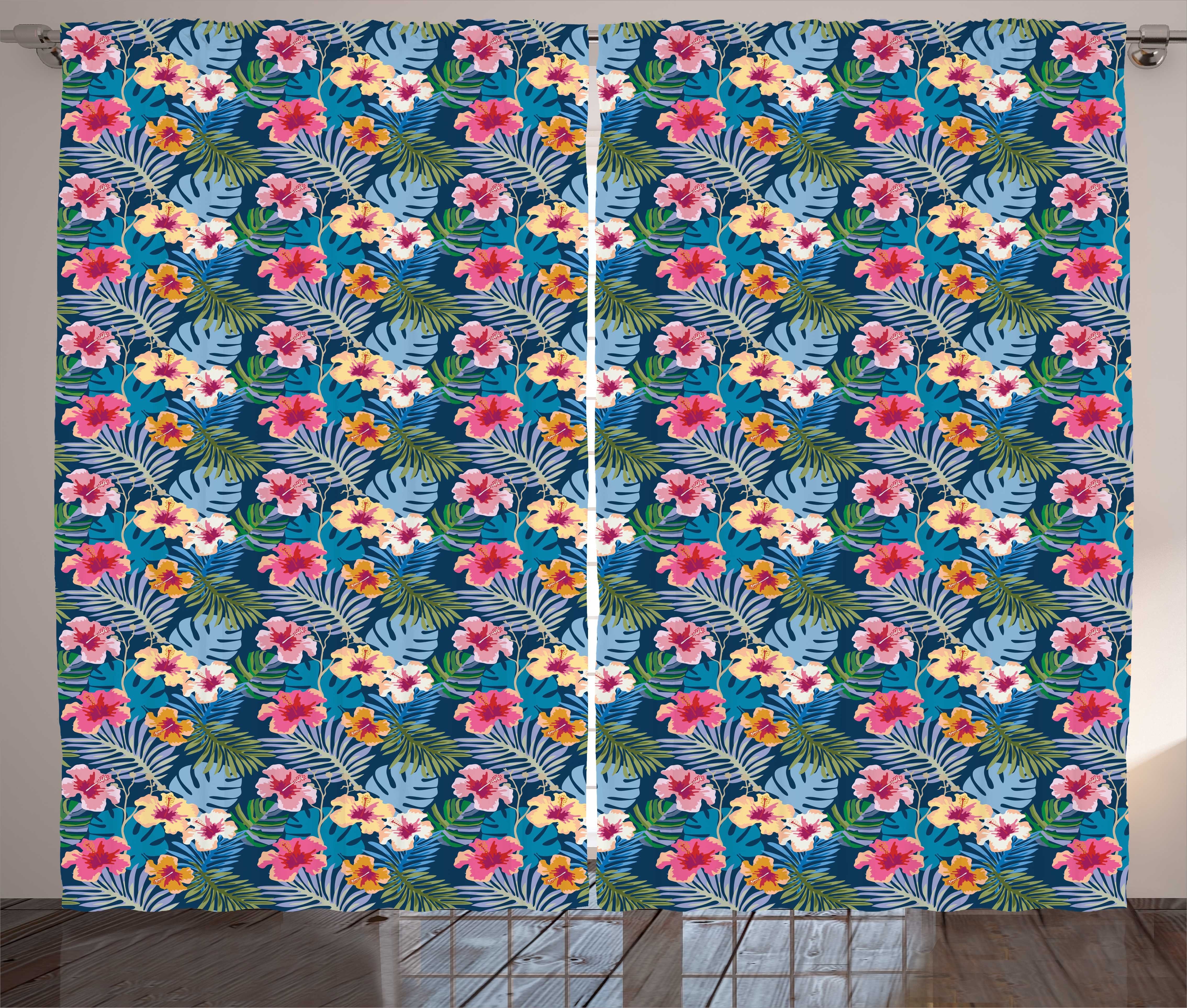 Blumenblütenblätter und Haken, Schlaufen Abakuhaus, mit Kräuselband Bunte Tropisch Gardine Schlafzimmer Vorhang