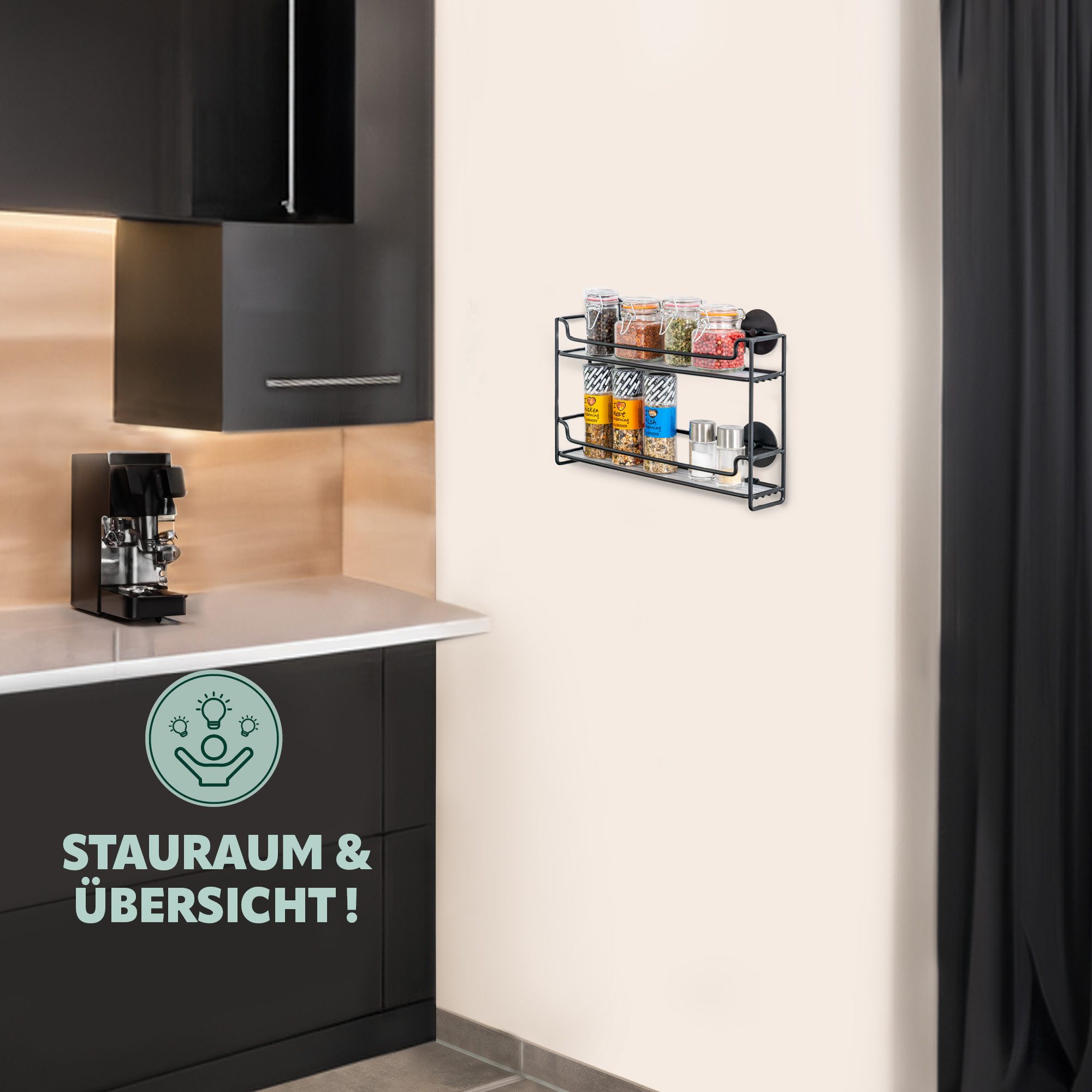 bremermann Gewürzregal Gewürzregal zur Wandmontage, 2 Ebenen, schwarz, Kleb günstig online kaufen