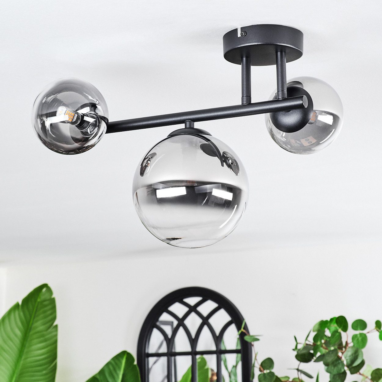 hofstein Deckenleuchte Deckenlampe aus Metall/Glas in Schwarz/Rauch-/Bernst günstig online kaufen