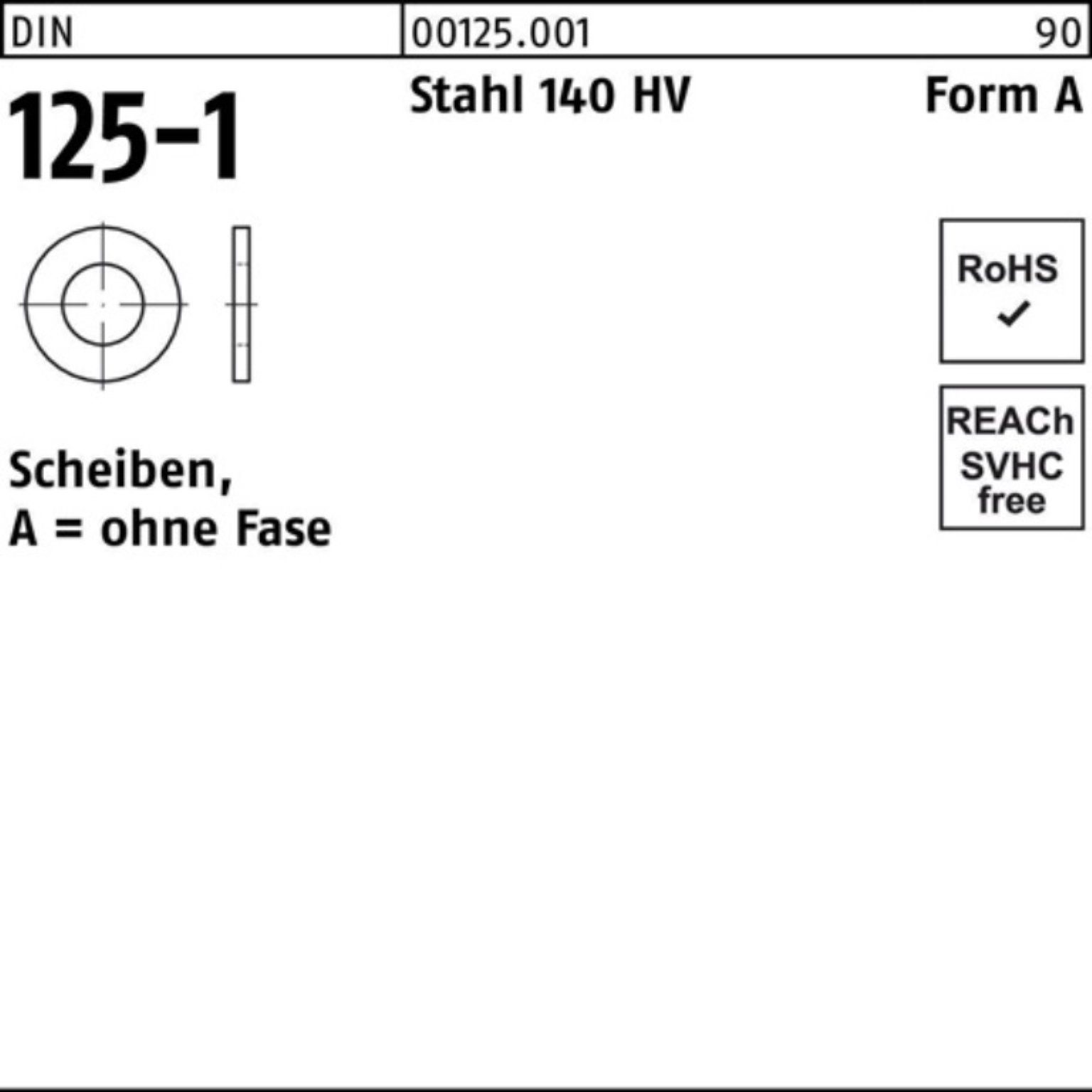 Reyher Unterlegscheibe 100er Pack Unterlegscheibe DIN 125-1 A 10,5x20x2 Stahl 140 HV 100 Stü