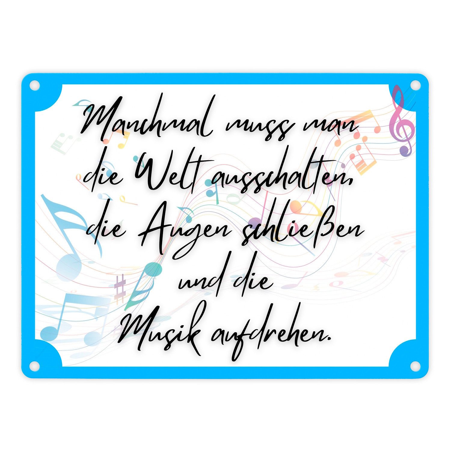 speecheese Metallschild Musik an Welt aus Metallschild in 15x20 cm