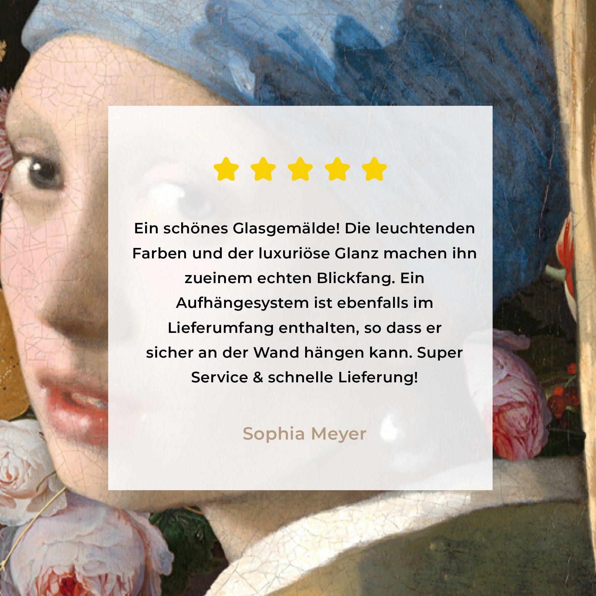 Foto - auf Blumen, Perlenohrring - Acrylglasbild Mädchen mit - bunt - (1 Wanddekoration Bilder MuchoWow St), Vermeer Glasbilder dem Wandbild Das - Johannes Glas auf Glas