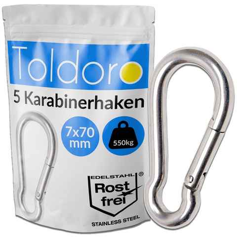 Toldoro Karabiner 5x Karabinerhaken 70mm Edelstahl V4A Karabiner Schnapphaken Feuerwehrkarabiner, (5 St), 5x Karabinerhaken 70mm Edelstahl V4A Karabiner Schnapphaken Feuerwehrkarabiner