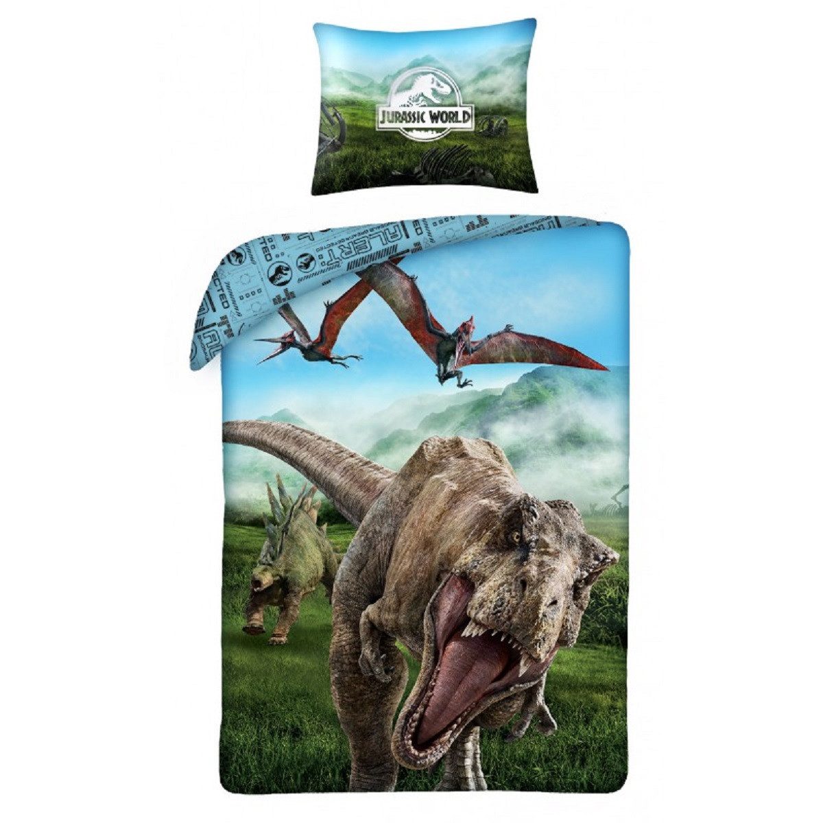 Jurassic World Bettwäsche Set Baumwolle Bettdeckenbezug 140 × 200 cm mit 70 × 90 cm Kissenbezug, 2 teilig
