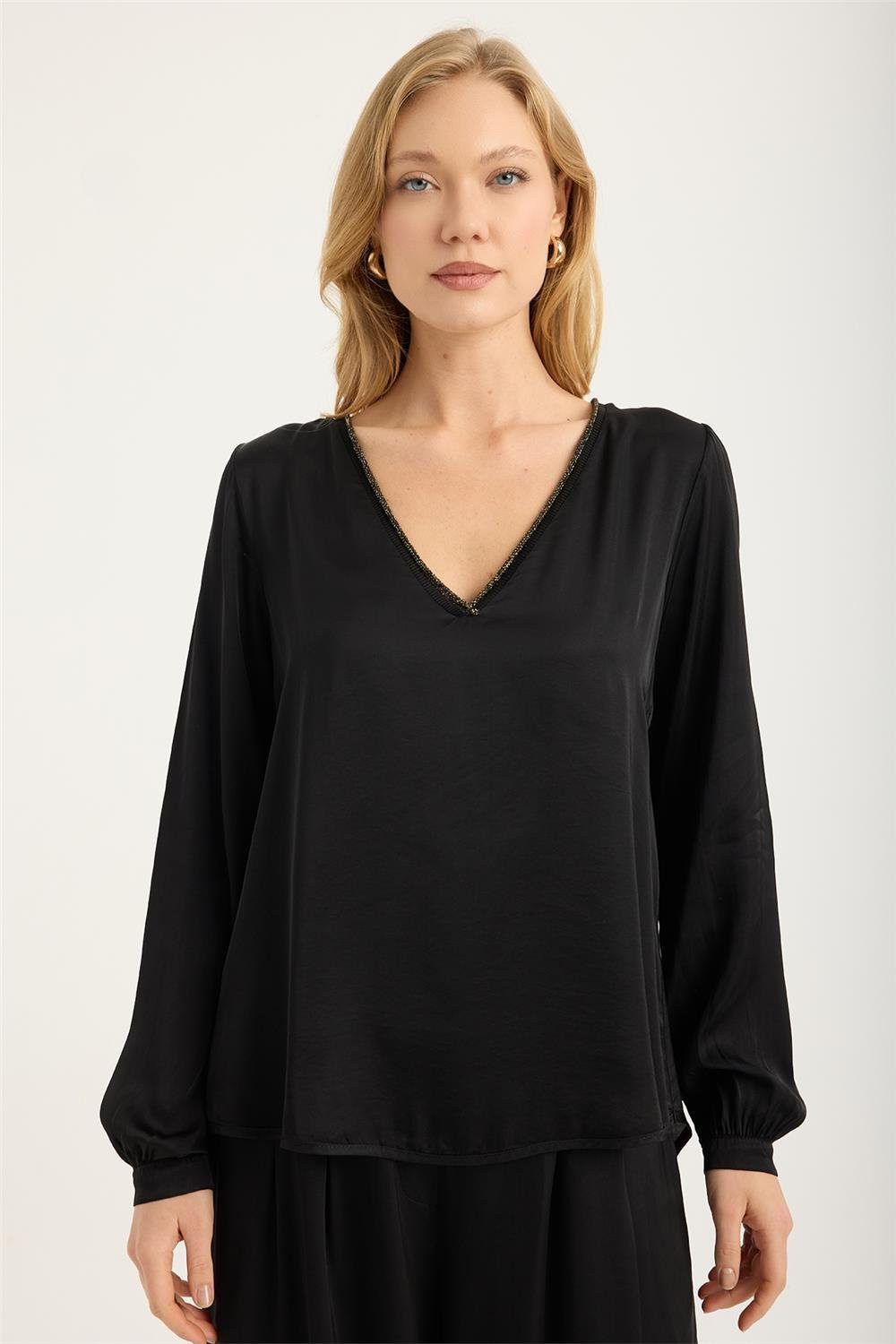 HomeStore Blusentop Glitzer Ripp V-Ausschnitt Bluse