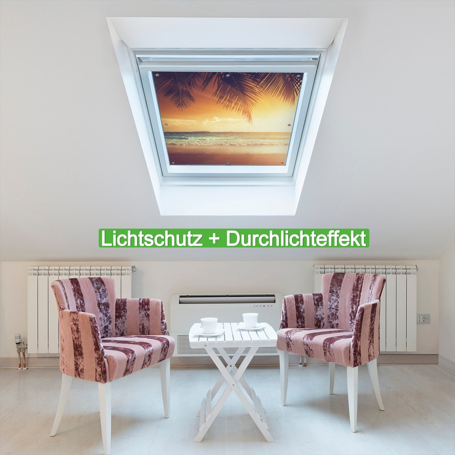 mit in wiederablösbar blickdicht, Sonnenschutz Strand der und wiederverwendbar am Sonnenuntergang Wallario, Saugnäpfen, Karibik,