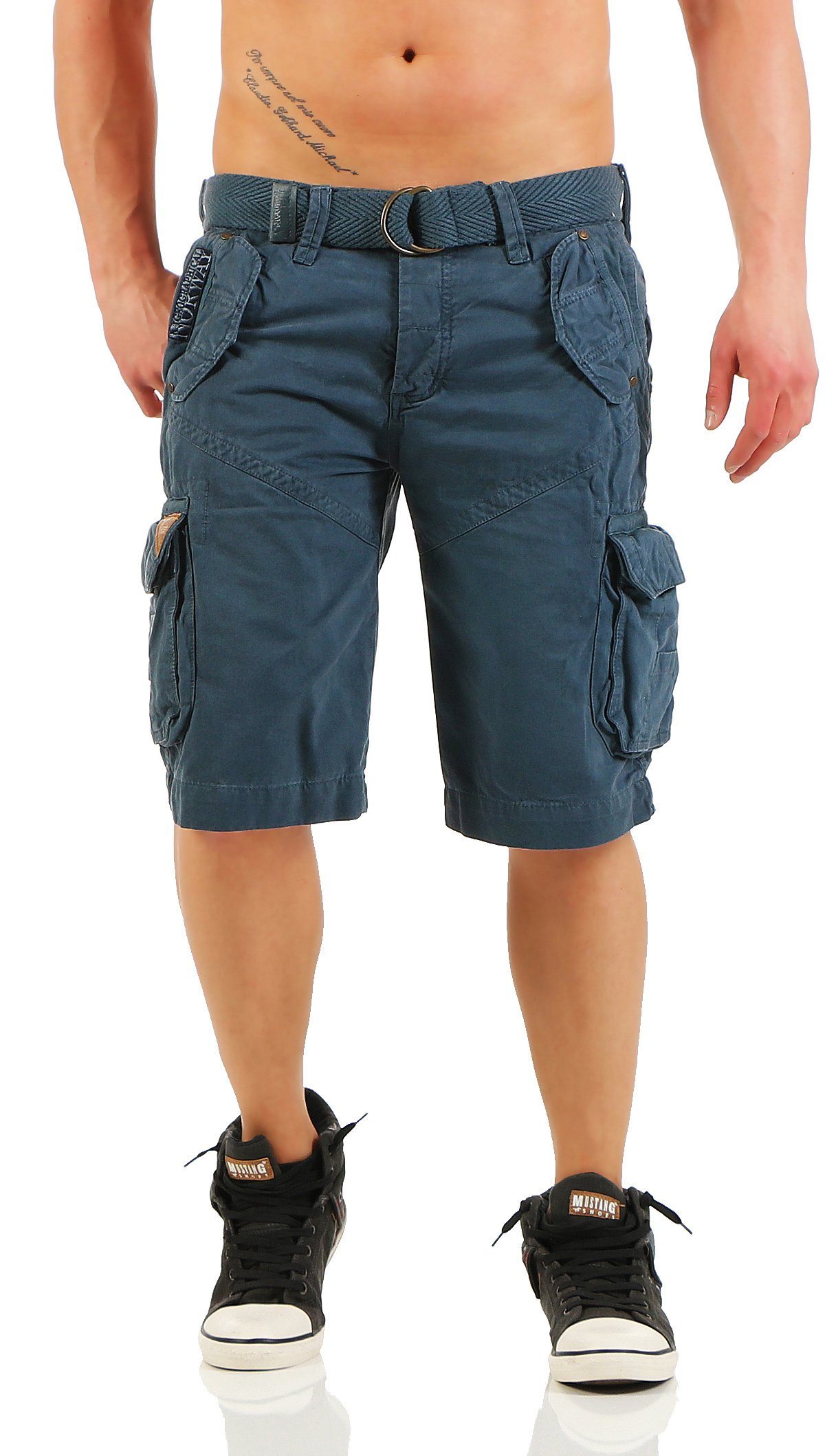 Geographical Norway Cargoshorts Geographical Norway Herren Shorts POLISH (mit abnehmbarem Gürtel) Shorts, unifarben, kurze Hose Blau