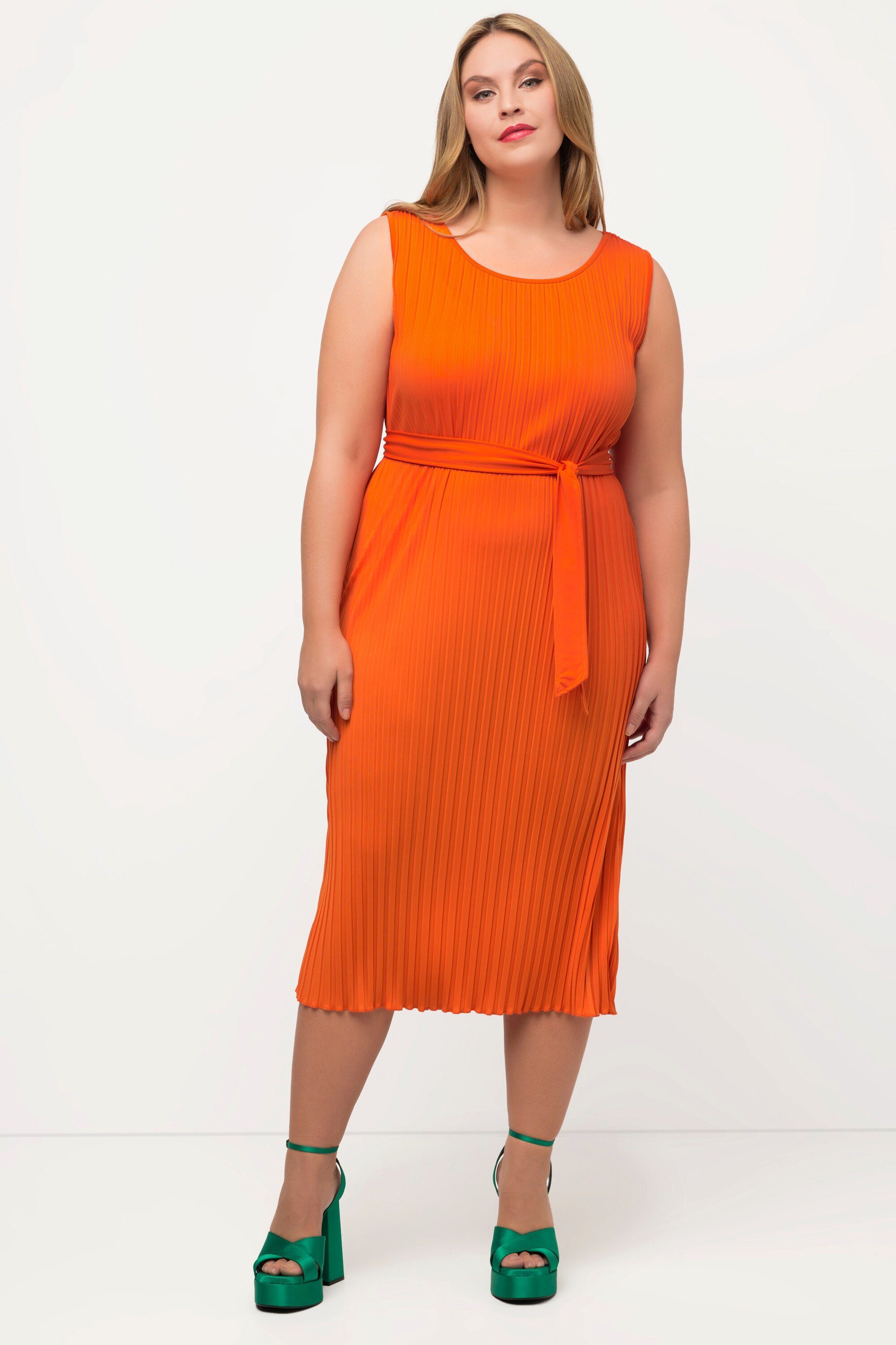 Ulla Popken Midikleid Plissee-Kleid A-Linie Rundhals günstig online kaufen