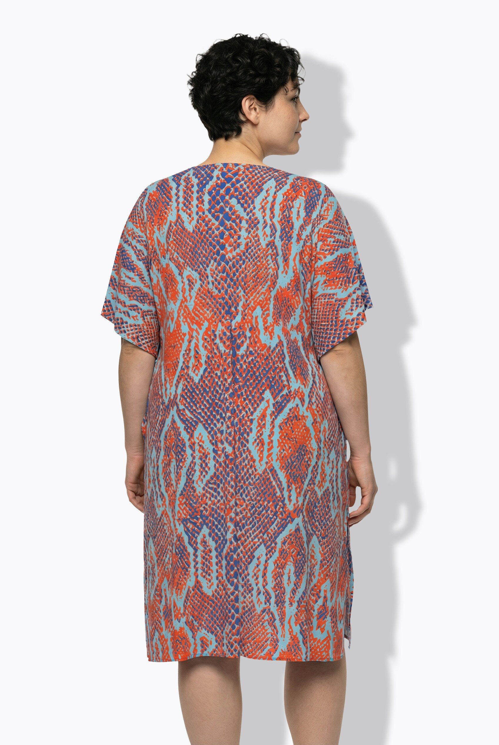 Ulla Popken Strandkleid Kaftan Schlangenmuster V-Ausschnitt Halbarm