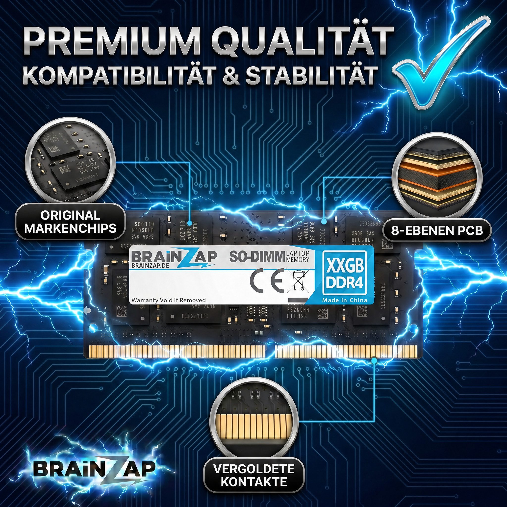 BRAINZAP 16GB RAM PC4-2400T-SE0-11 SO-DIMM Laptop-Arbeitsspeicher (2400 MHz, CL17, 2Rx8, Non-ECC, Unbuffered, für Notebooks - Intel und)