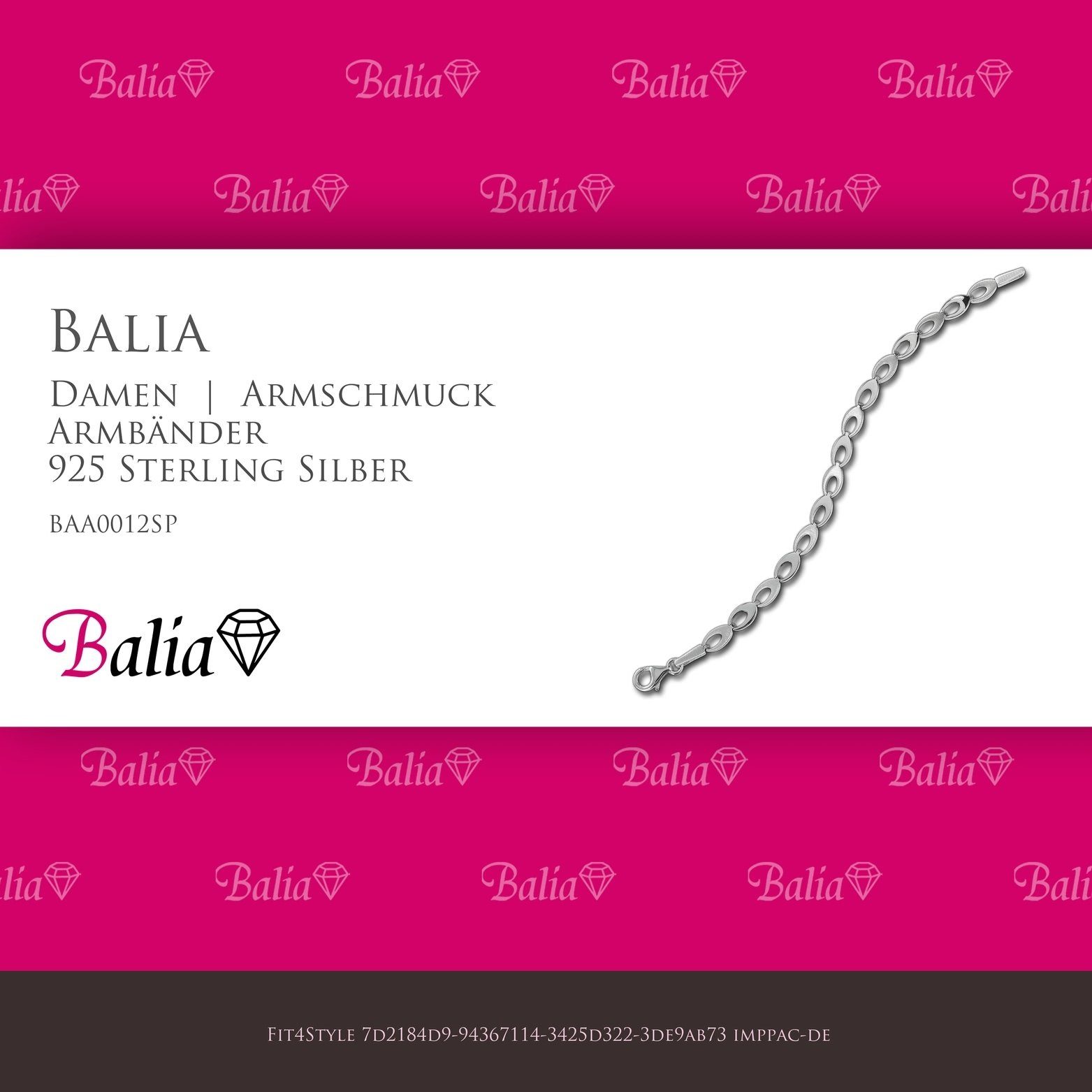 (Oval) Armband Silber Damen Balia 18,5cm, 925 (Armband), Armband für Balia mattiert Silber Silberarmband ca.