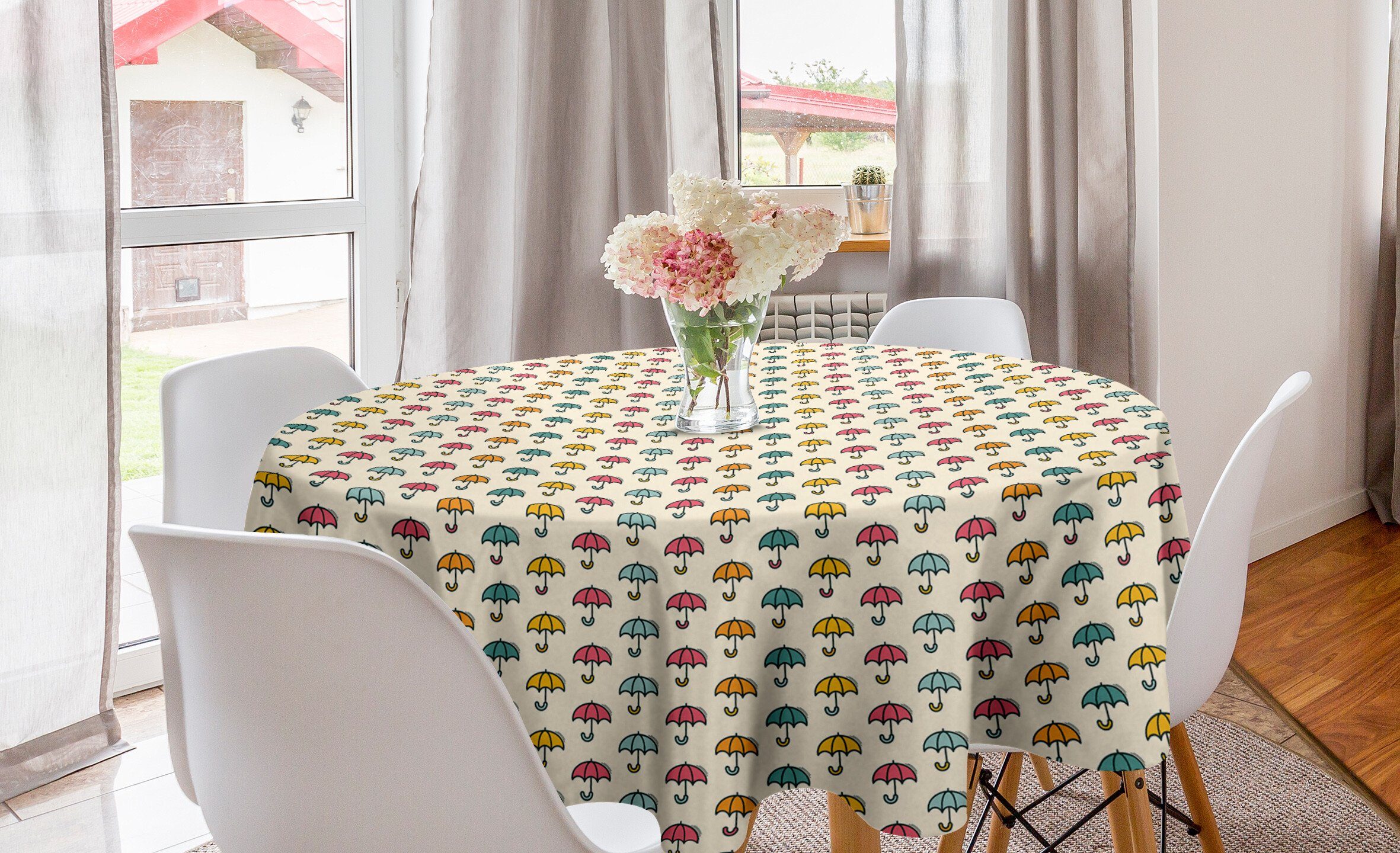 Abakuhaus Tischdecke Kreis Tischdecke Abdeckung für Esszimmer Küche Dekoration, Regenschirm Karikatur Sonnenschirme Muster