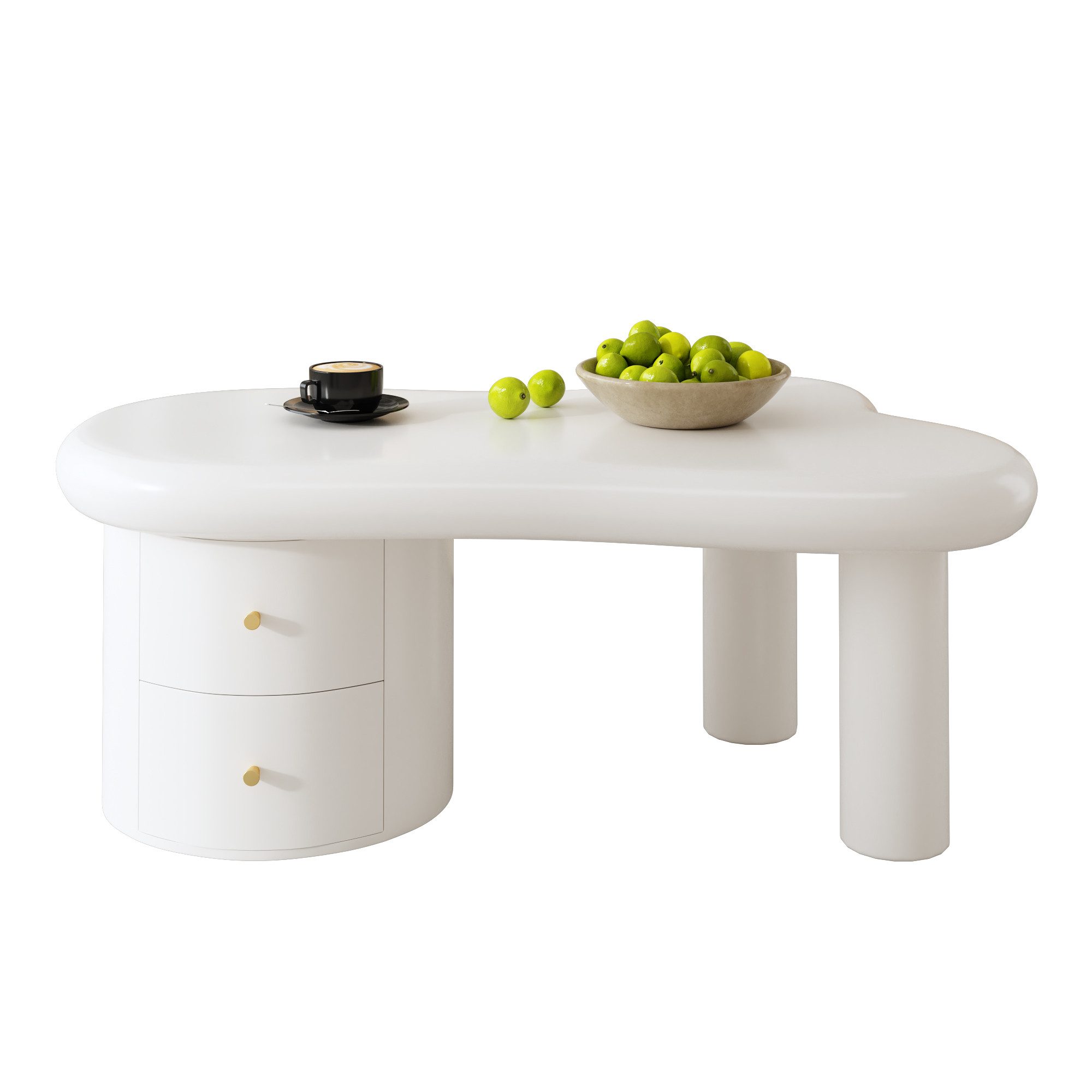 Merax Couchtisch Unregelmäßige Kaffeetisch Sofatisch (1-St), Wohnzimmertisch Beistelltisch mit 2 Schubladen und Stauraum,97x64x42cm