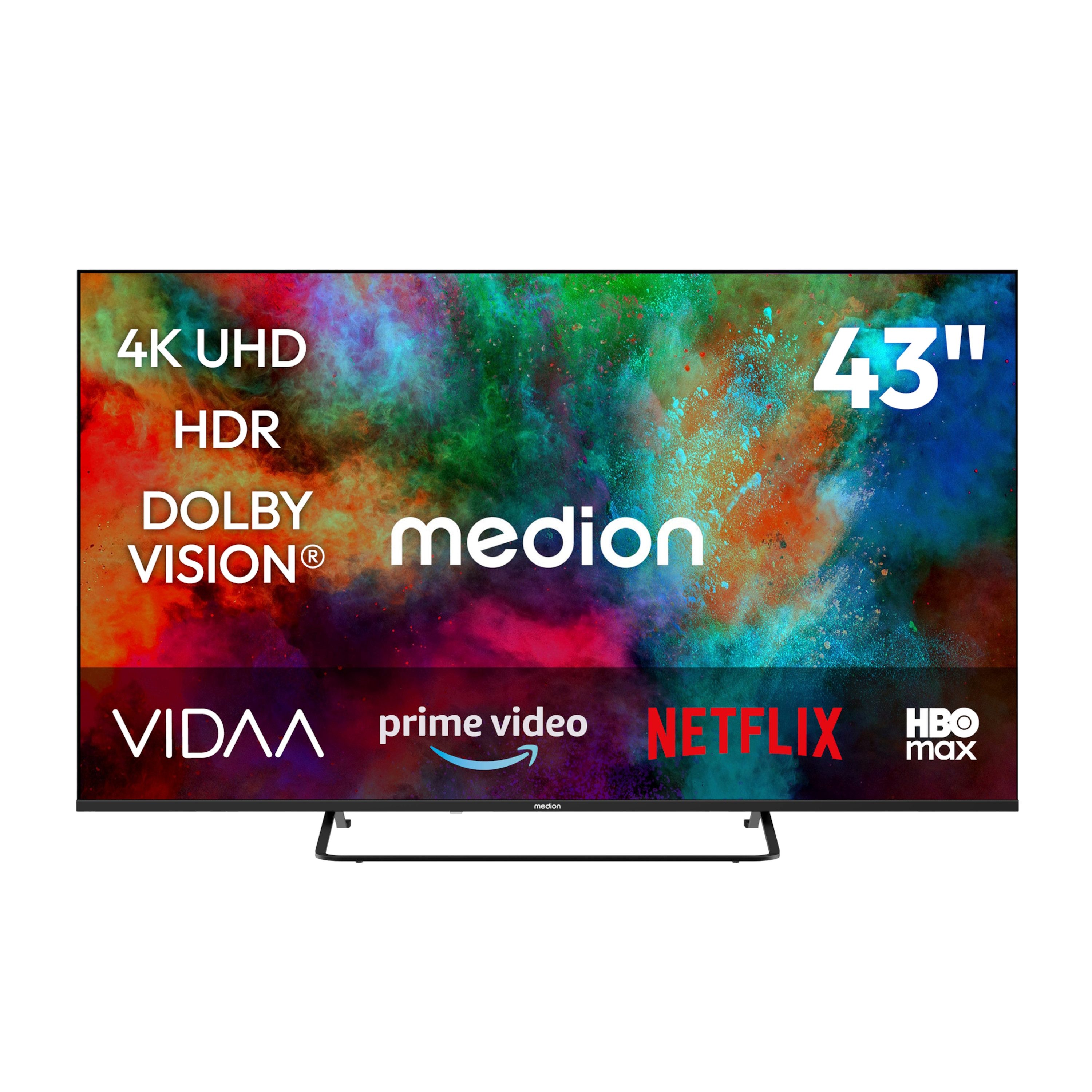 Medion® MD843302 LCD-LED Fernseher (108 cm/43 Zoll, 4K Ultra HD, Smart-TV, Dolby Vision, Dolby Atmos, Netflix, HBO Max, Prime Video, Disney+, WOW)