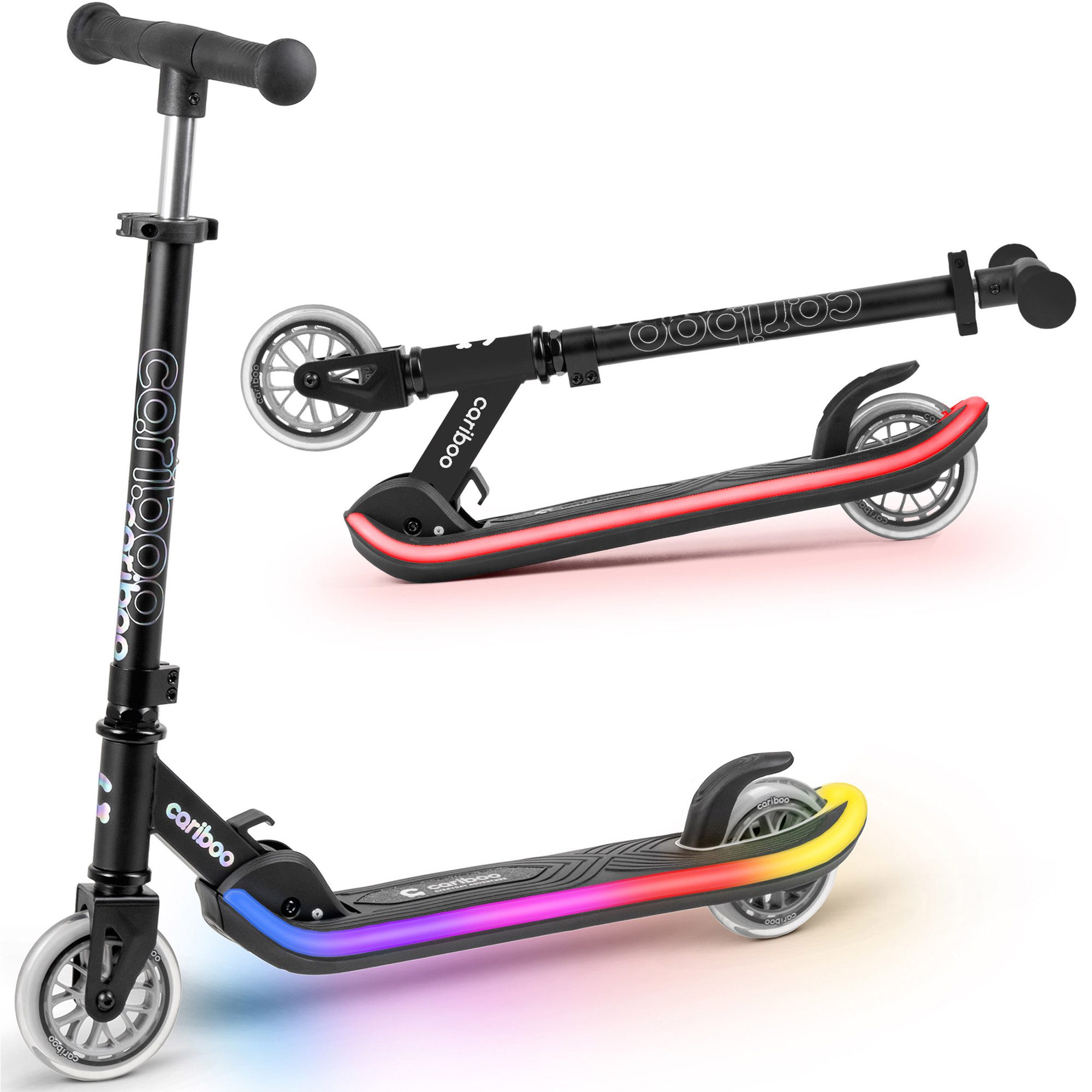 Cariboo Tretroller Zweirad-Kinderroller CARIBOO LEDSTAR leuchtendes LED-Deck 11 Modi
