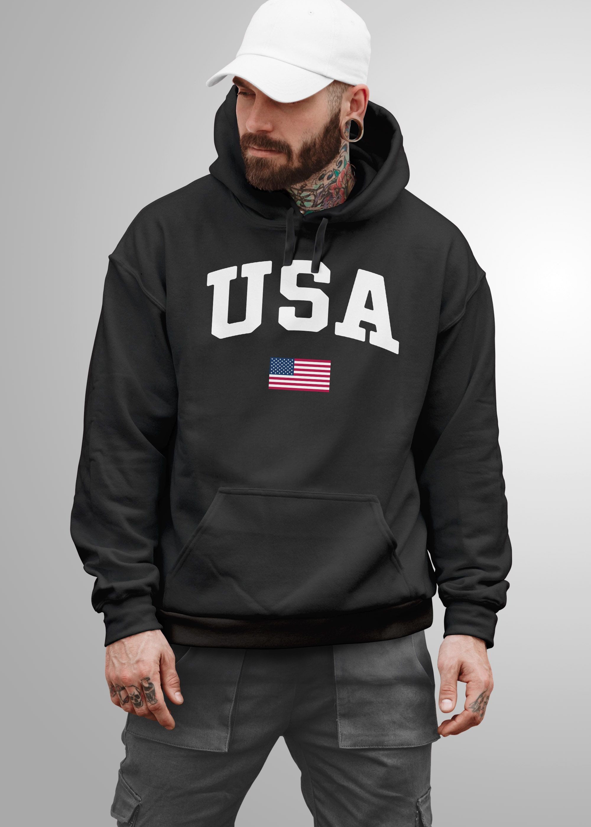 Neverless Hoodie Hoodie Herren USA Schriftzug College Retro US Flagge Amerika