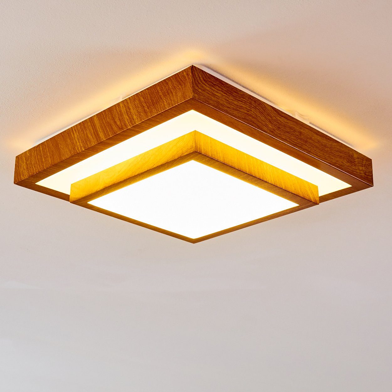 3000 Watt, eckige für das in 1380 hofstein Metall Deckenleuchte 18 Badezimmer Deckenlampe 44, auch Lumen, »Rosola« geeignet moderner Holz-Optik, IP Kelvin, aus