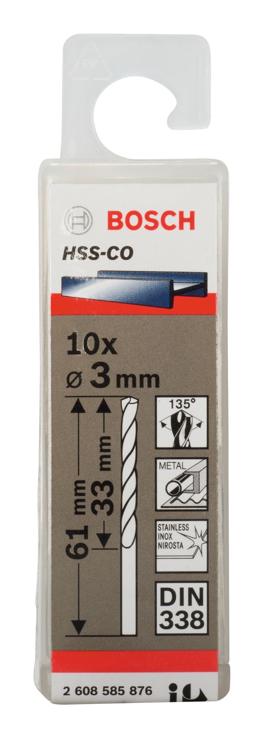 Metallbohrer, 10er-Pack 3 HSS-Co (DIN Stück), 61 - mm 33 338) - x x BOSCH (10