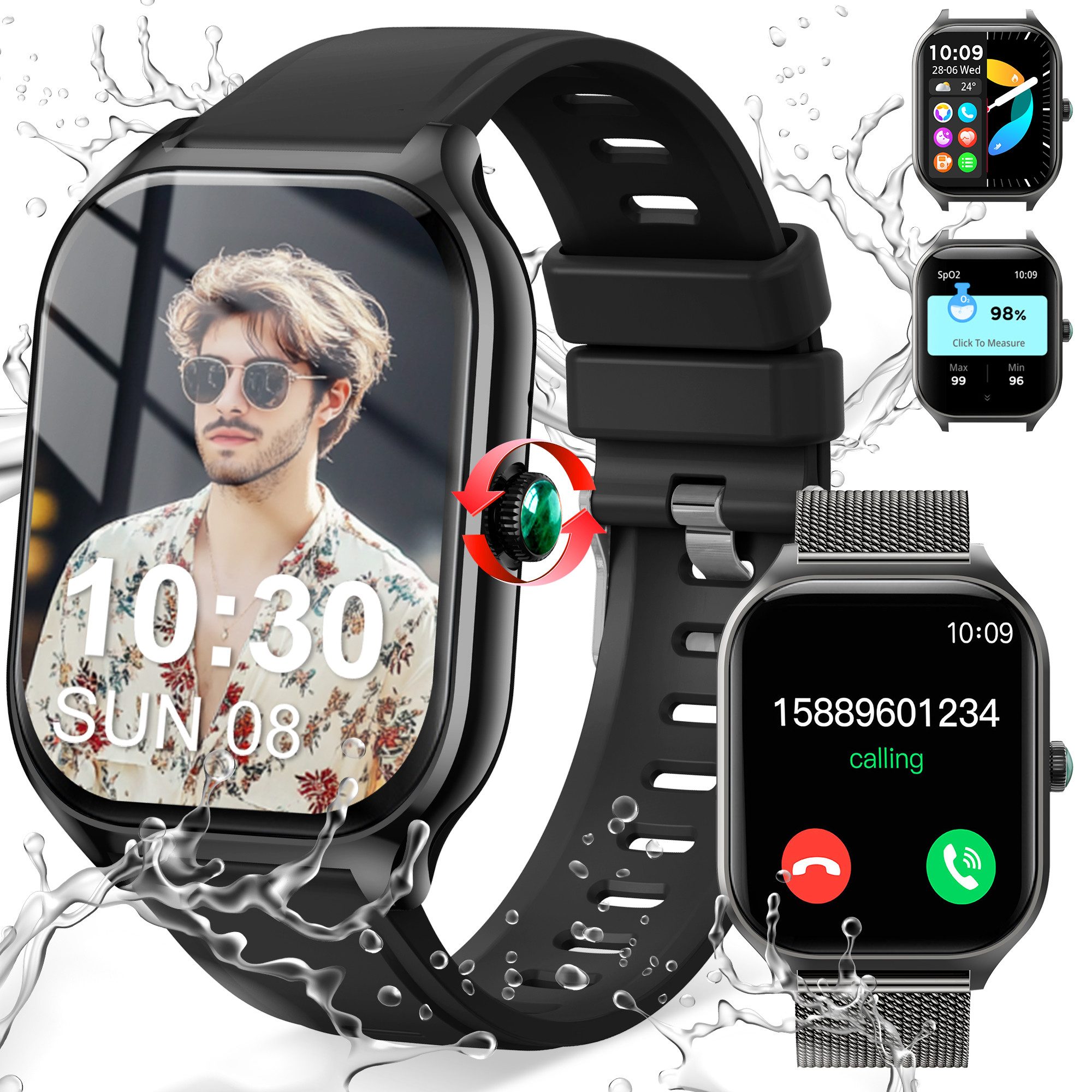 Forrlite Smartwatch Damen Herren mit Telefonfunktion Smartwatch Smartwatch (2.01 Zoll) Mit Encoderfunktion,Fitness Tracker Uhr mit 2 Kombinationen von Armbändern,(Fitnessuhr mit Anruffunktion 2,01"" HD Voll Touchscreen Zoll,Smartwatch Fitness Tracker Uhr mit 120+Sportmodi,IP67 Wasserdicht,Uhren Watch für Android IOS,Fitnessuhr Tracker mit Pulsmesser Schrittzähler Schlafmonitor Aktivitätstracker cm, Uhren cm)