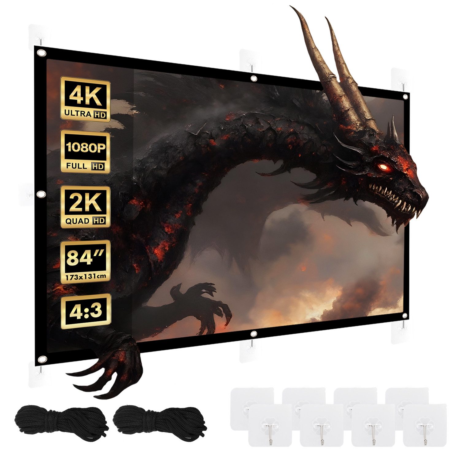 Maclean MC-166 Tragbare Projektionswand 84'' 4:3 175x131cm 4K Rahmenleinwand (25mm Rand Spannhaken)