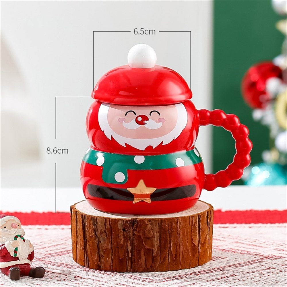 Weihnachtsbecher mit Rot Rouemi Weihnachts-Keramikbecher, Löffel Deckel Tasse Geschenk