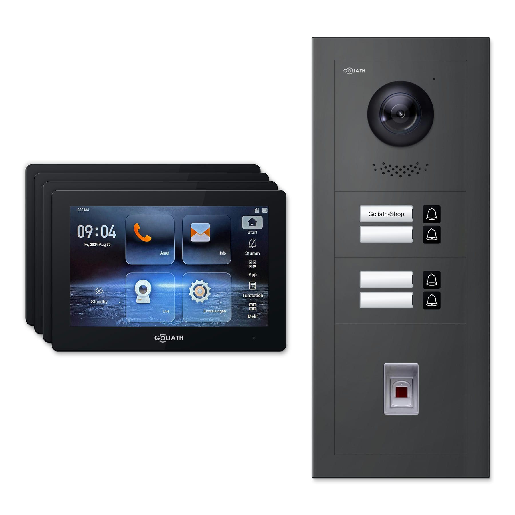 Goliath Intercom Video-Türsprechanlage Goliath IP Video Türsprechanlage: 7-Zoll 4 Familienhaus, Fingerprint, (Privat oder Gewerblich)