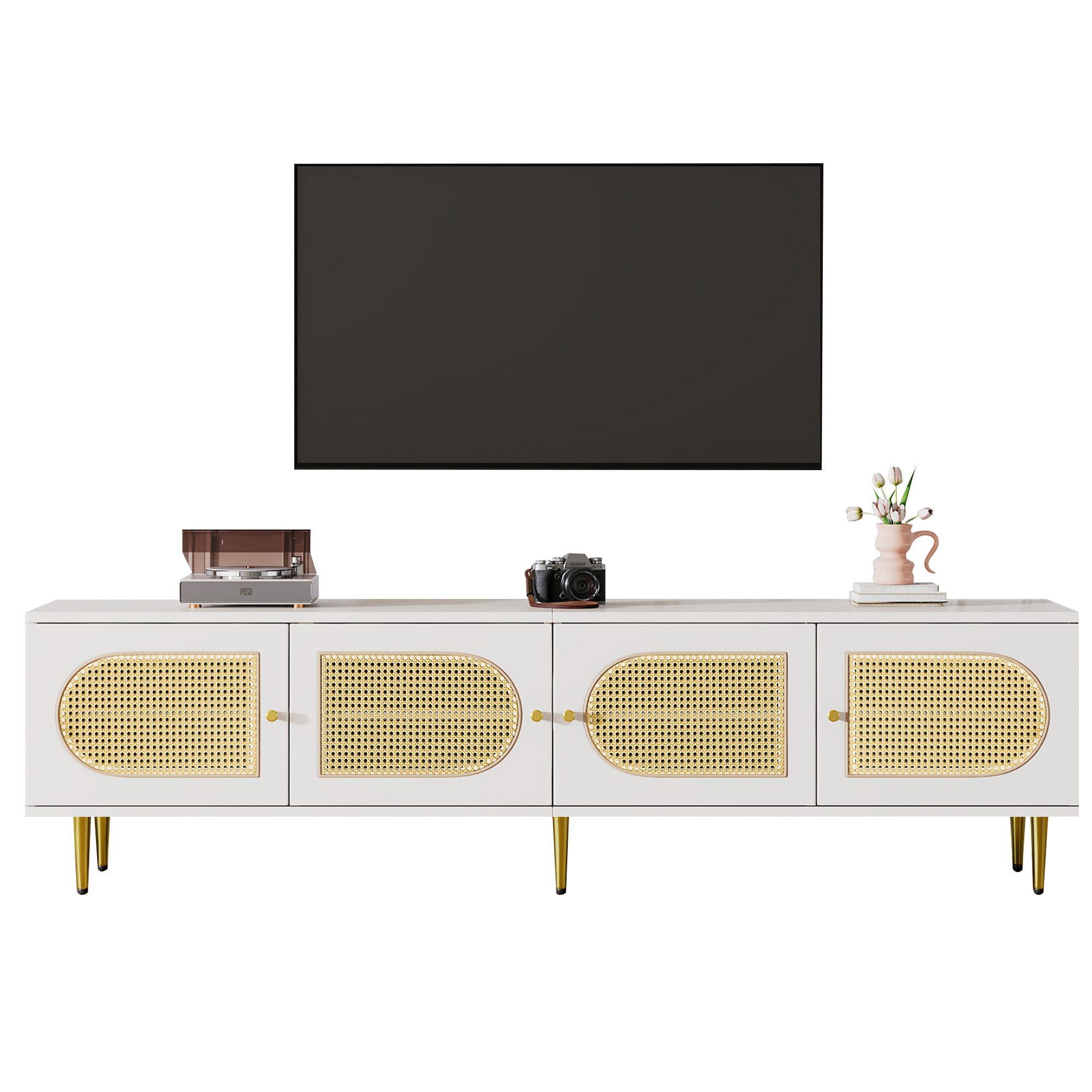 Merax Lowboard im Vintage-Stil mit Rattan günstig online kaufen