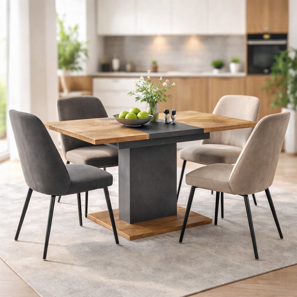OTTO home Esstisch Boston, Säulentisch, Speisetisch, Küchentisch, ausziehbar bis 150 cm, Platz für bis zu 6 Personen, verlängerbar durch Einlegeplatte