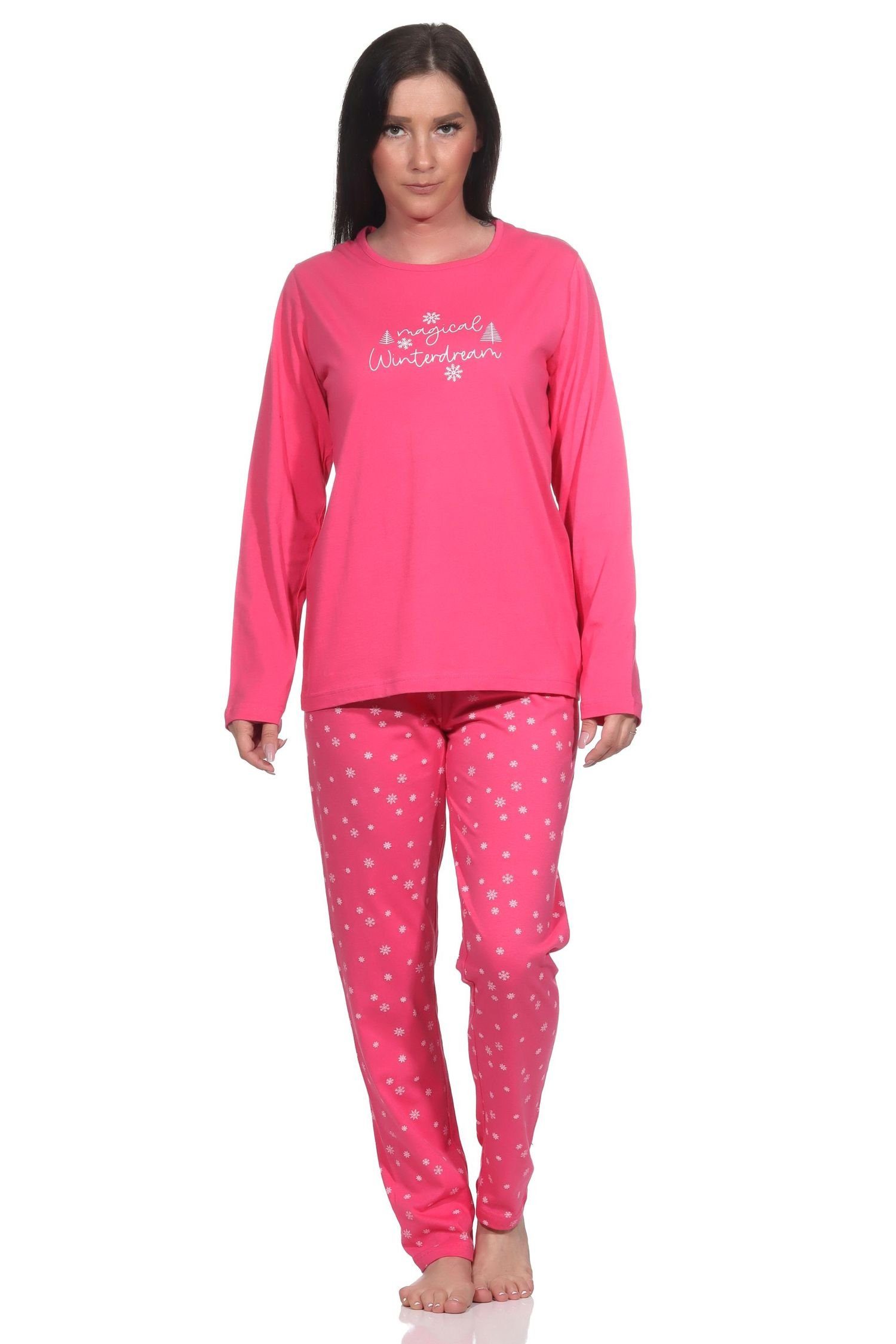 Normann Pyjama Normann Damen langarm Schlafanzug in wunderschöner Eiskristall Optik pink