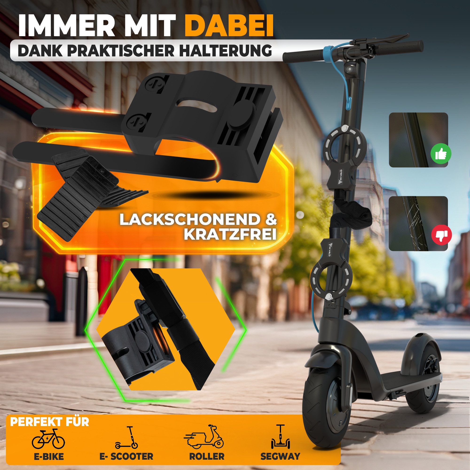 MIVELO Kettenschloss Handschellenschloss für E-Scooter & Fahrrad mit Schlüssel, inkl. Halterung – Bild 5 von 5