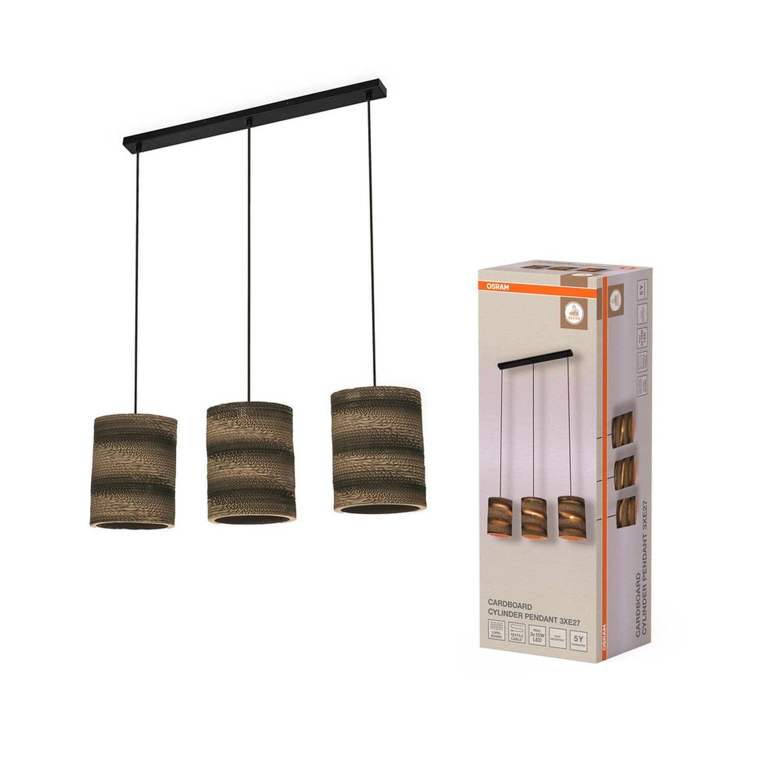 Licht-Erlebnisse Pendelleuchte GERA, ohne Leuchtmittel, H: max. 130 cm E27 3-flammig länglich Modern